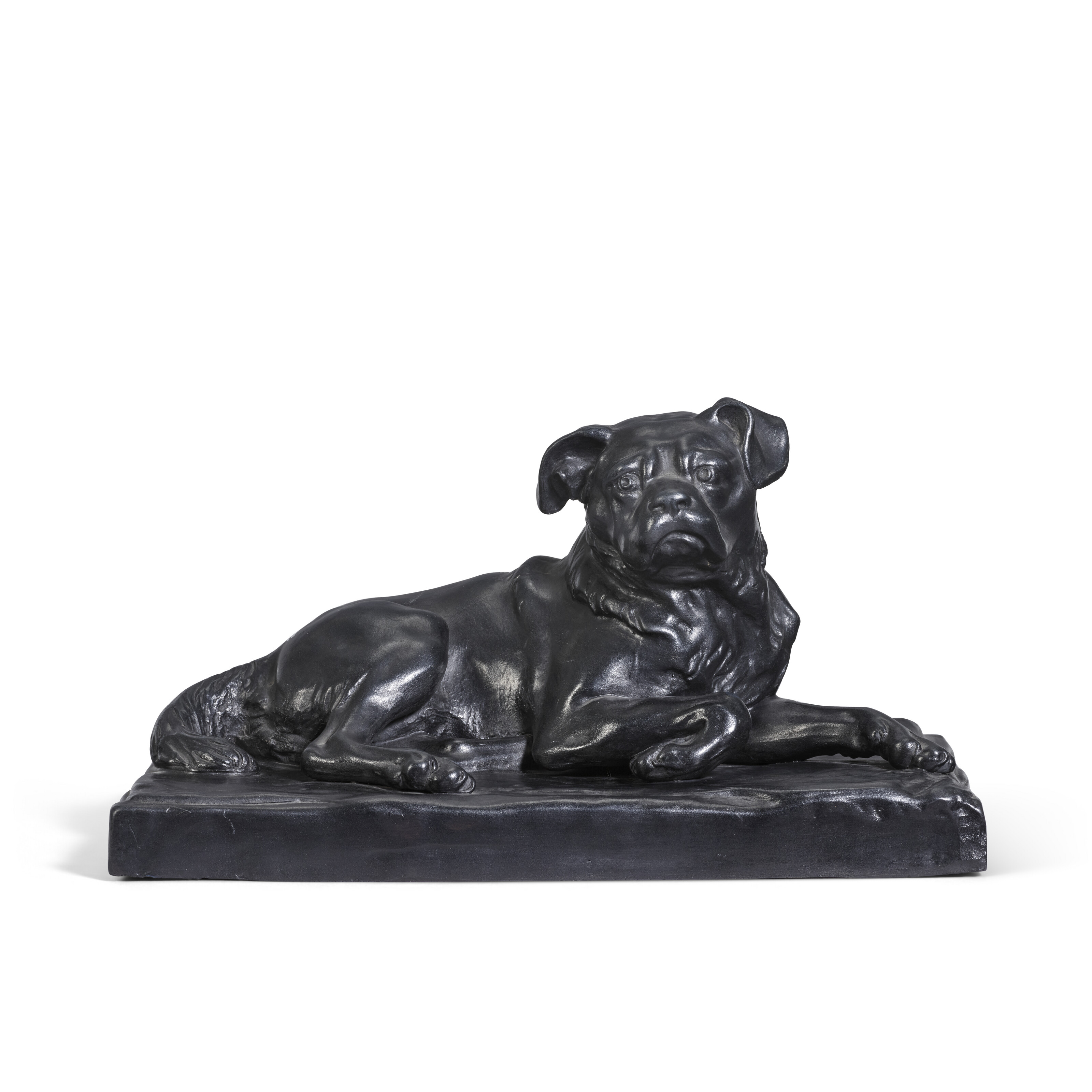 A WEDGWOOD BLACK BASALT MODEL OF HOGARTH'S DOG 'TRUMP', LATE 18TH