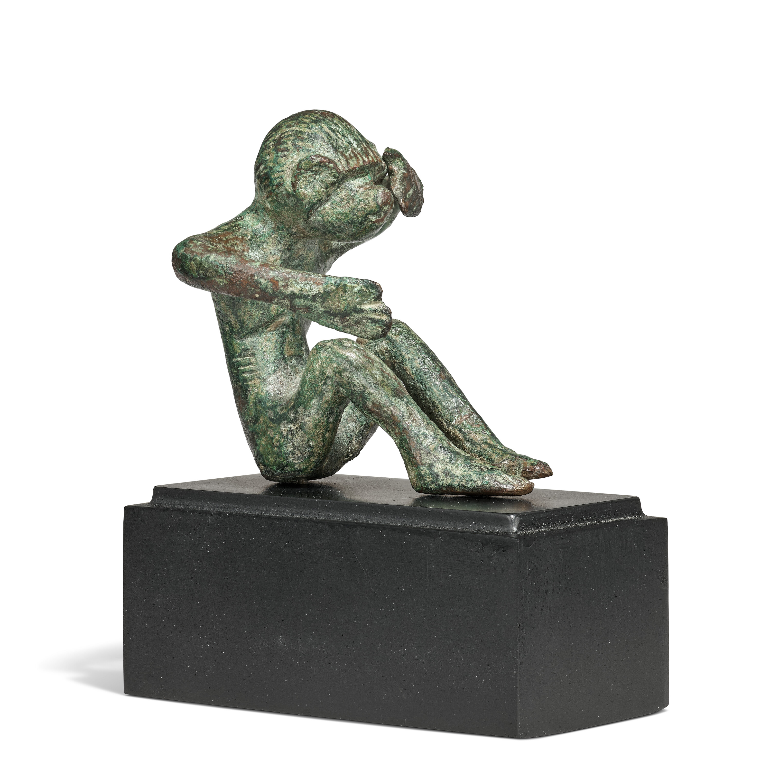 A GREEK BRONZE SEATED MONKEY, LATE ARCHAIC PERIOD, CIRCA 550-500