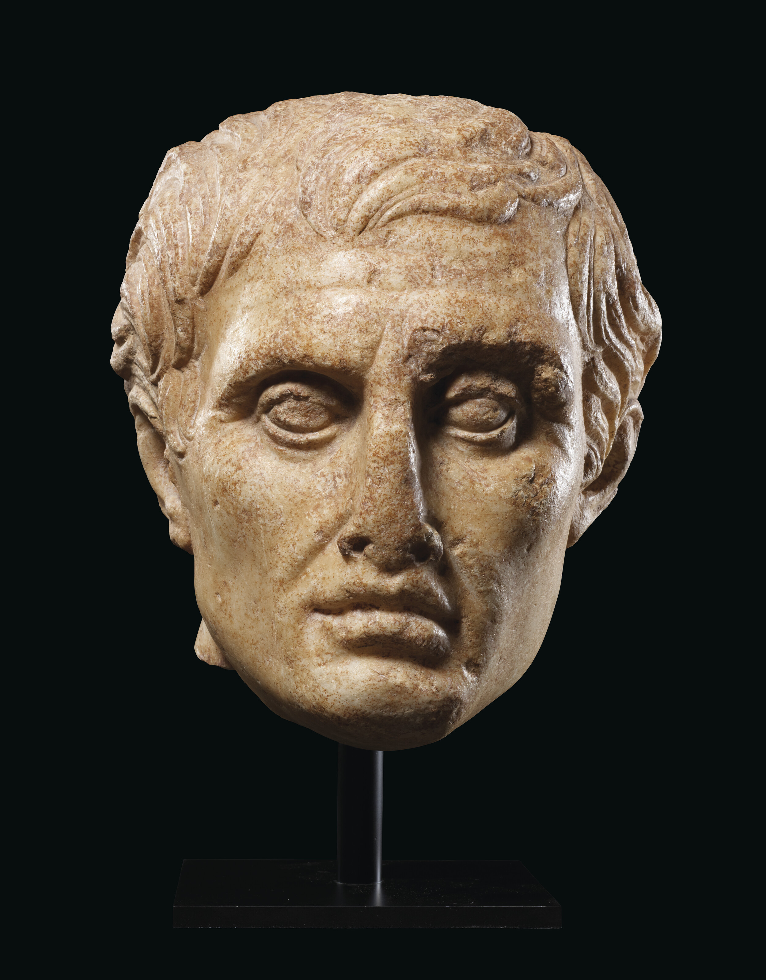 A Roman marble portrait head of Menander, circa 1st century AD, offered in Antiquities from The Mougins Museum of Classical Art on 4 December 2024 at Christie's in London