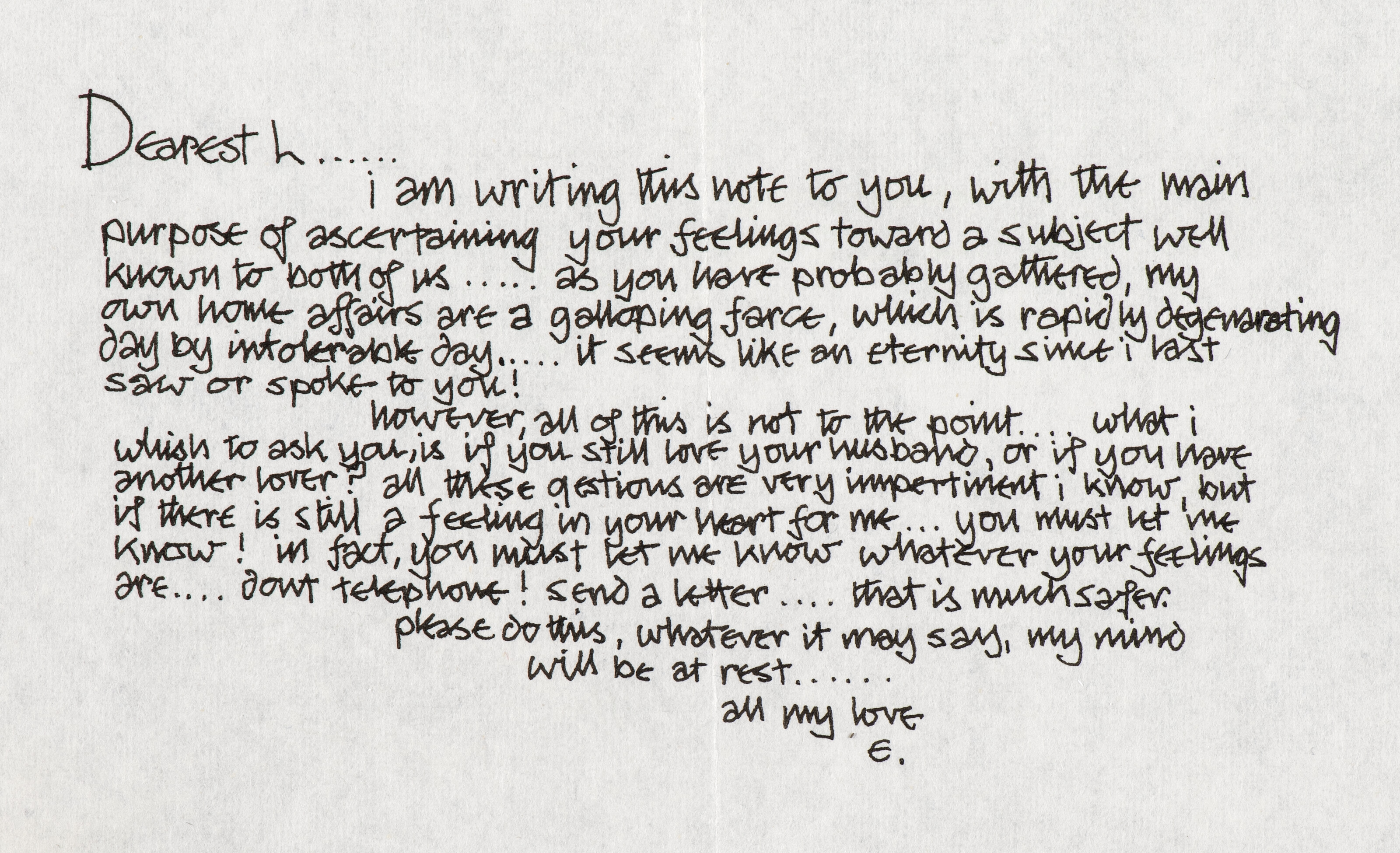 A significant handwritten letter from Eric Clapton to Pattie Boyd, in black ink on a sheet of white notepaper, October 1970, offered in The Pattie Boyd Collection, 8-22 March 2024 at Christie's Online