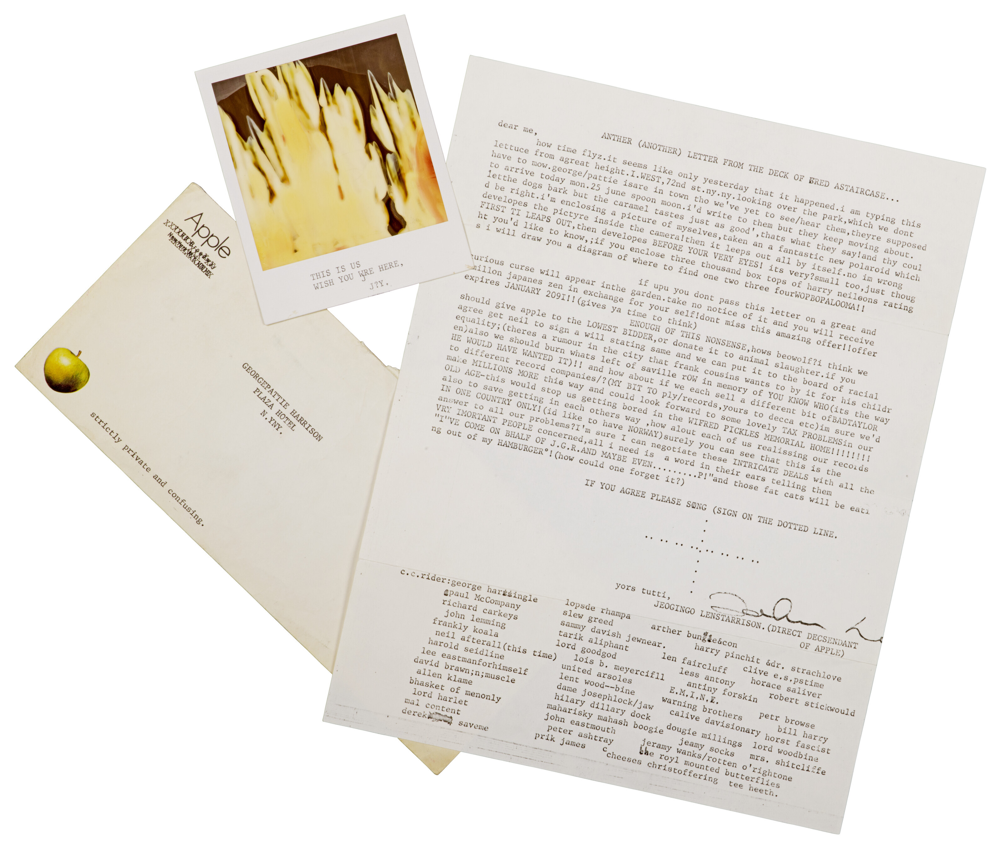 John Lennon, A facsimile nonsense letter and Polaroid photograph