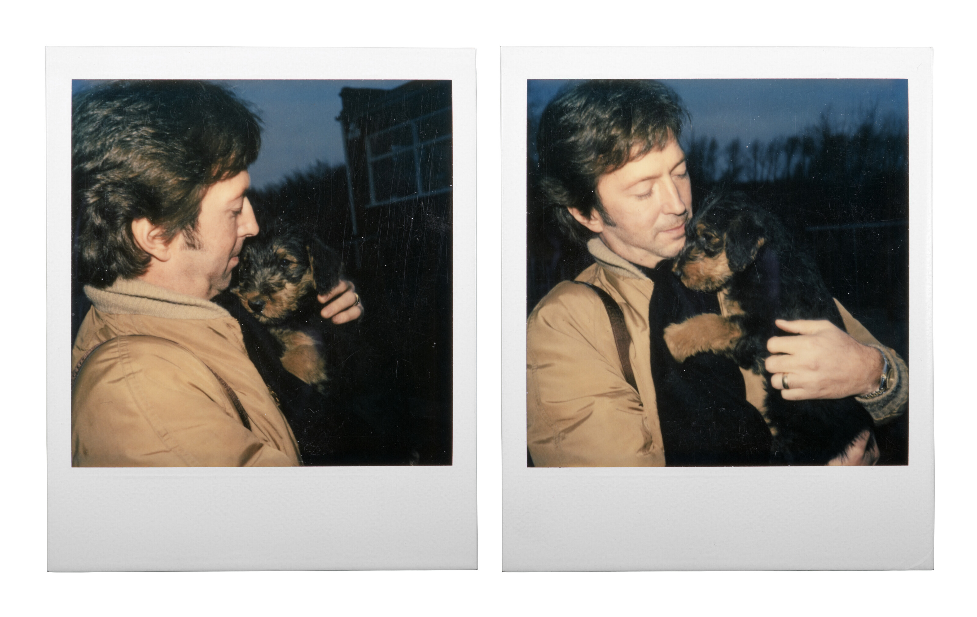 Eric Clapton with puppy, Two Polaroid Photographs, circa 1984