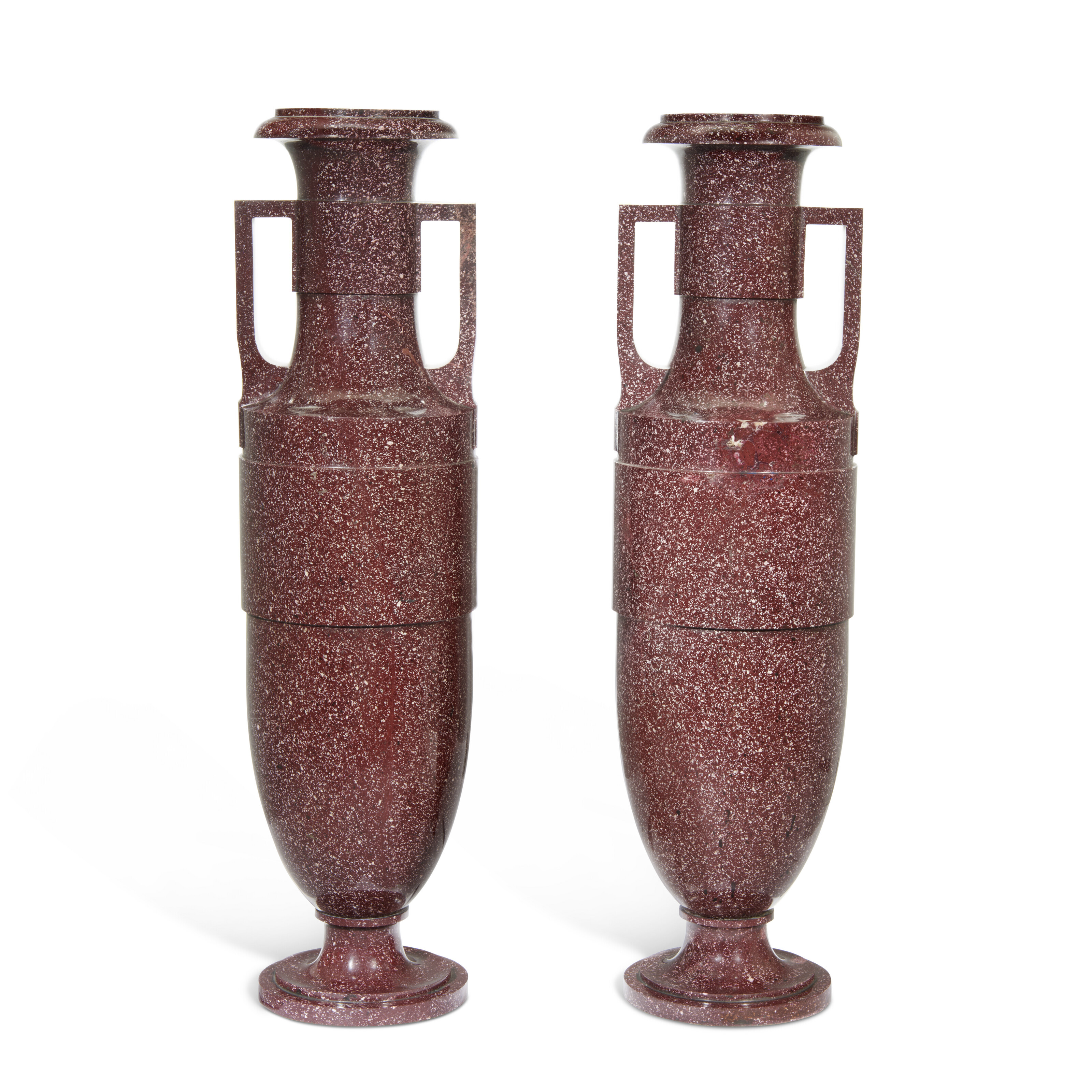 A pair of Neoclassical porphyry vases, circa 1800-10, offered in Philip Hewat-Jaboor: An Eye for the Magnificent on 8 February 2024 at Christie's in London