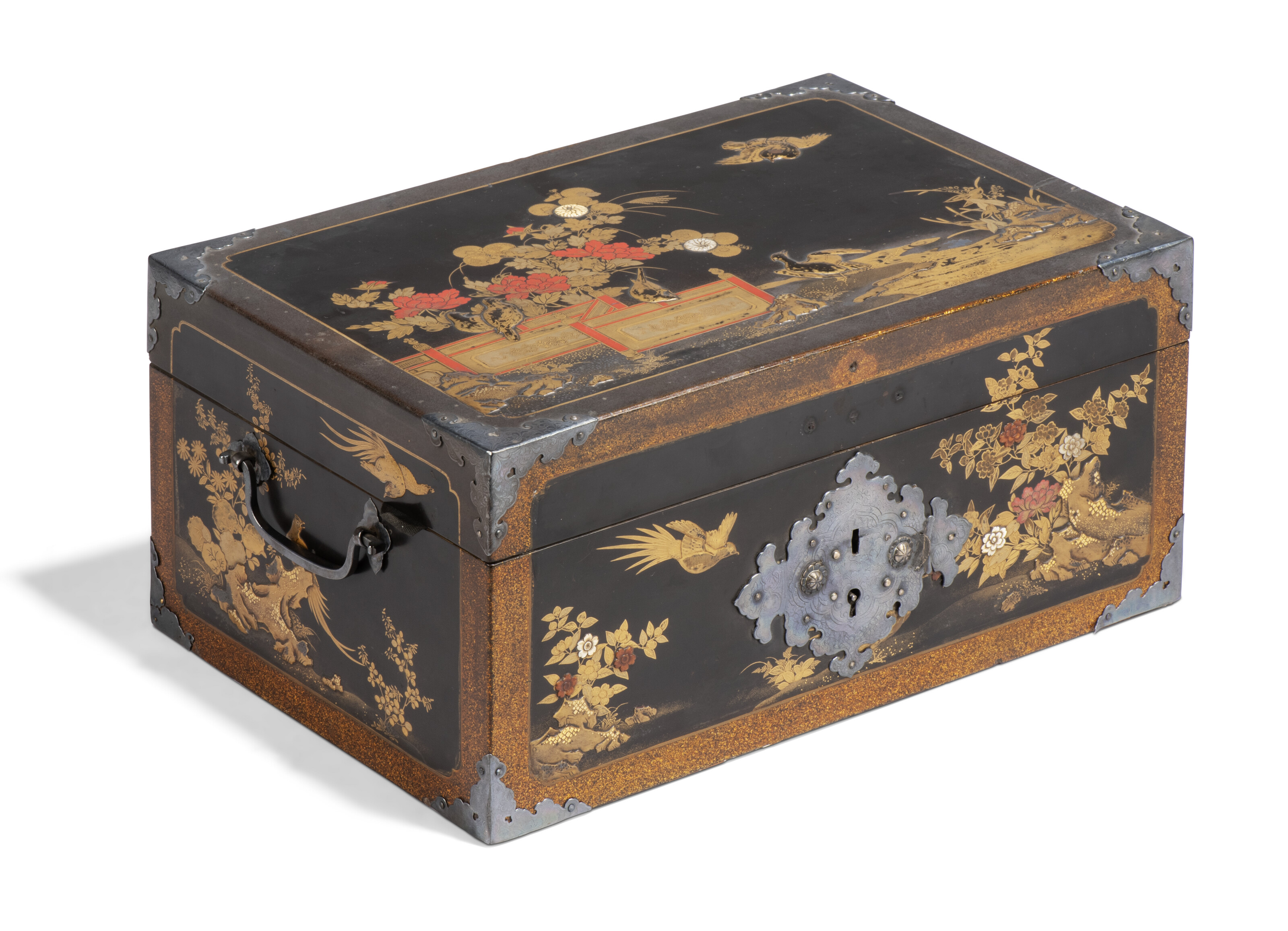 【ポイント10倍】 BLACK SILVER-MOUNTED JAPANESE A AND EDO BOX, LACQUER GOLD アンティーク雑貨