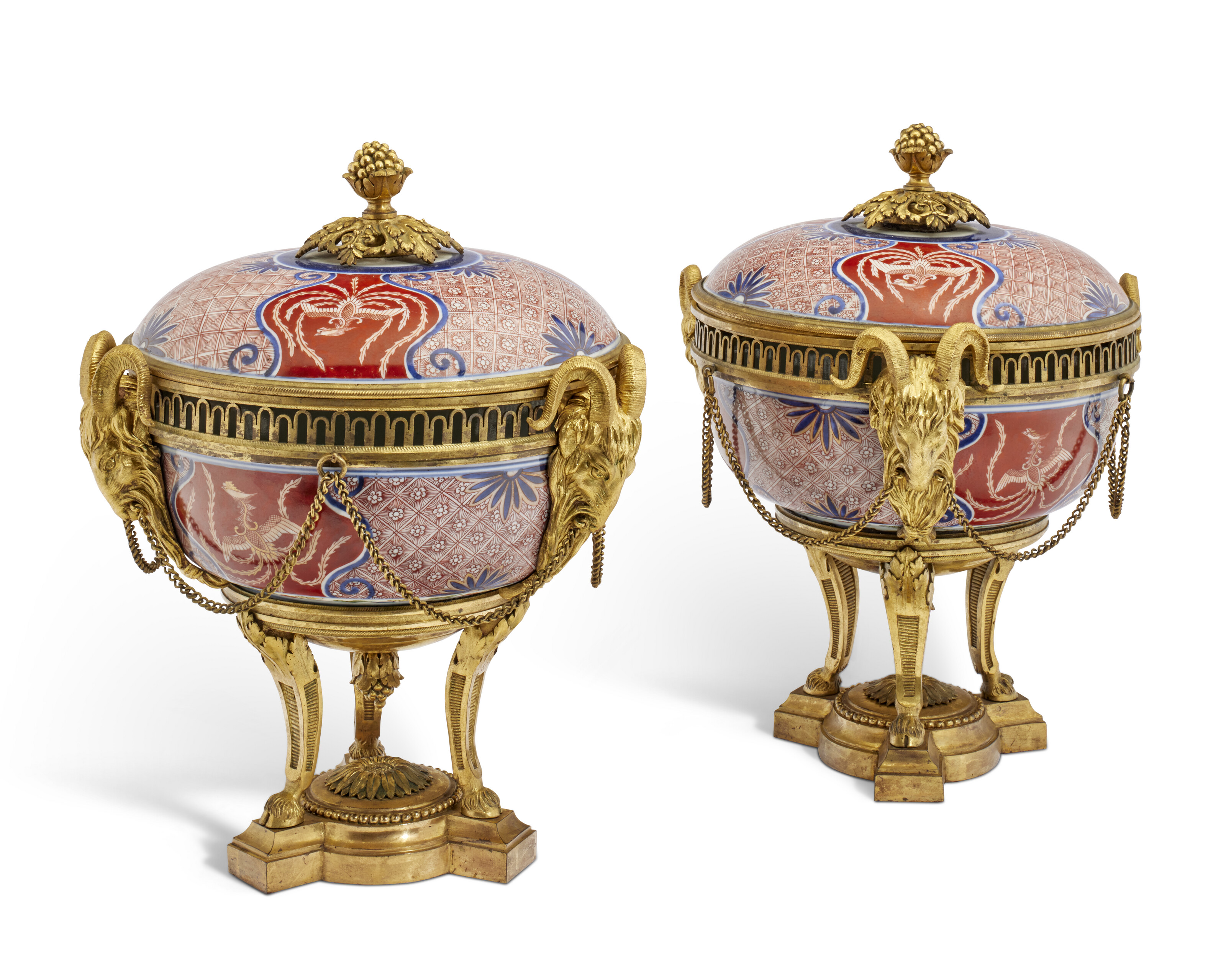 A pair of Louis XVI ormolu-mounted Japanese Imari porcelain brule-parfums. The ormolu mounts late 18th century, the porcelain Edo period, 18th century, offered in Three Dealing Dynasties: London, Paris, Geneva on 23 May 2024 at Christie's in London