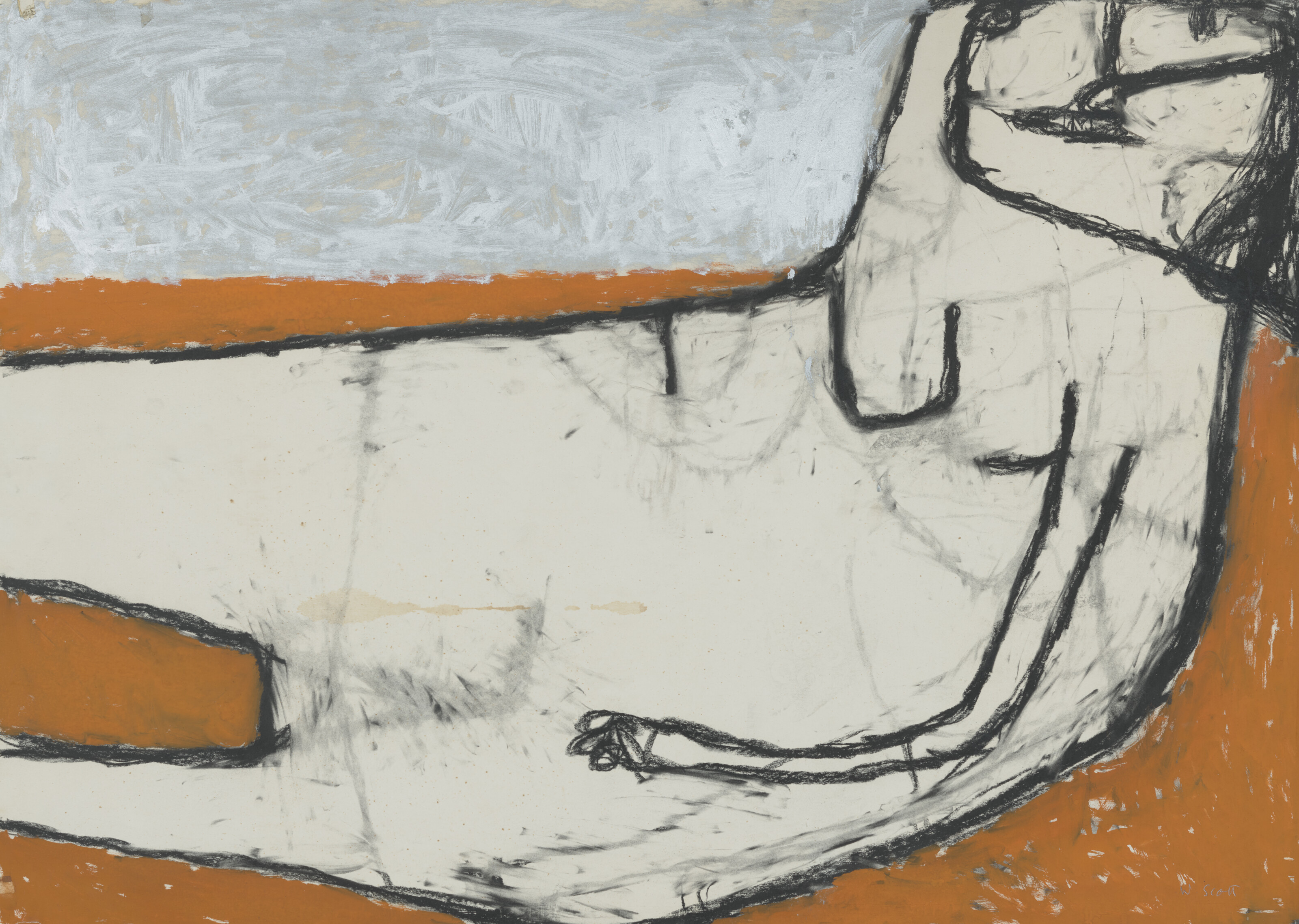 William Scott, Reclining Nude (Orange and Silver), 1956, offered in The Private Collection of Mary and Alan Hobart - Pioneers of Modern British and Irish Art on 19 November 2024 at Christie's in London