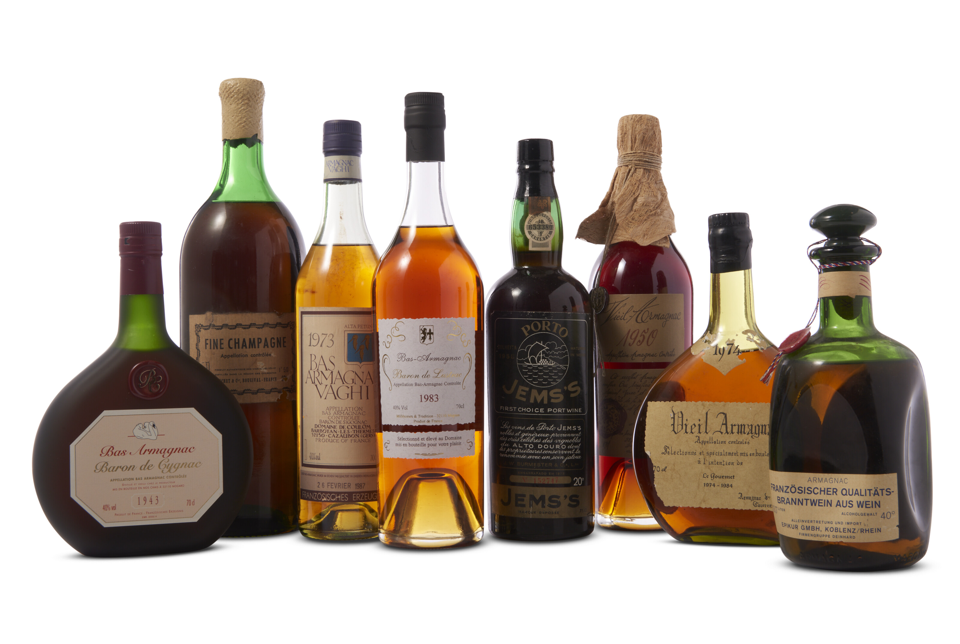 Mixed Spirits and Ports, Baron de Cygnac, Bas-Armagnac 1943In