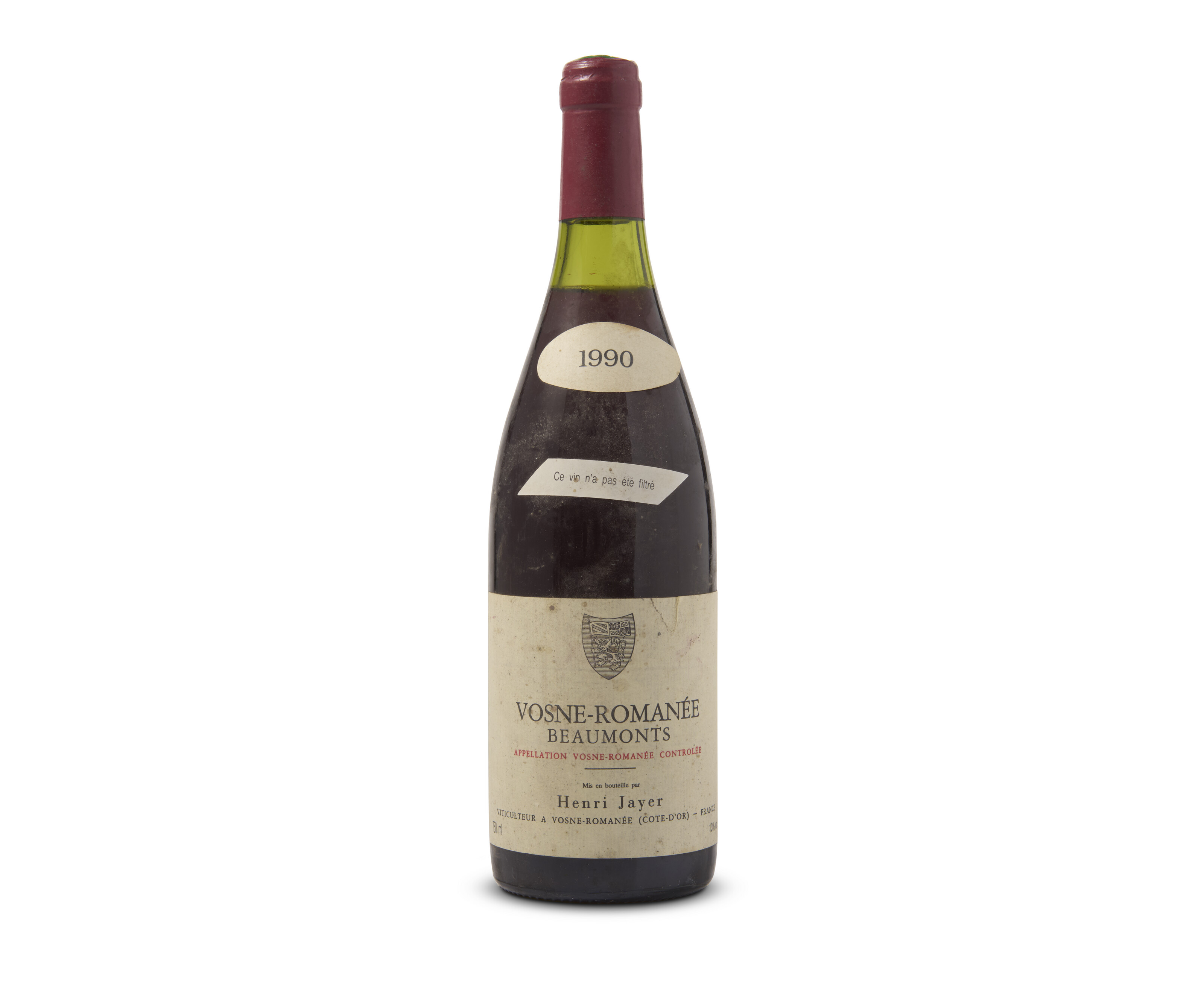 Henri Jayer, Vosne-Romanée, Beaumonts 1990, offered in Fine and Rare Wines and Spirits Online: London Edition, until 22 October 2024 at Christie's Online