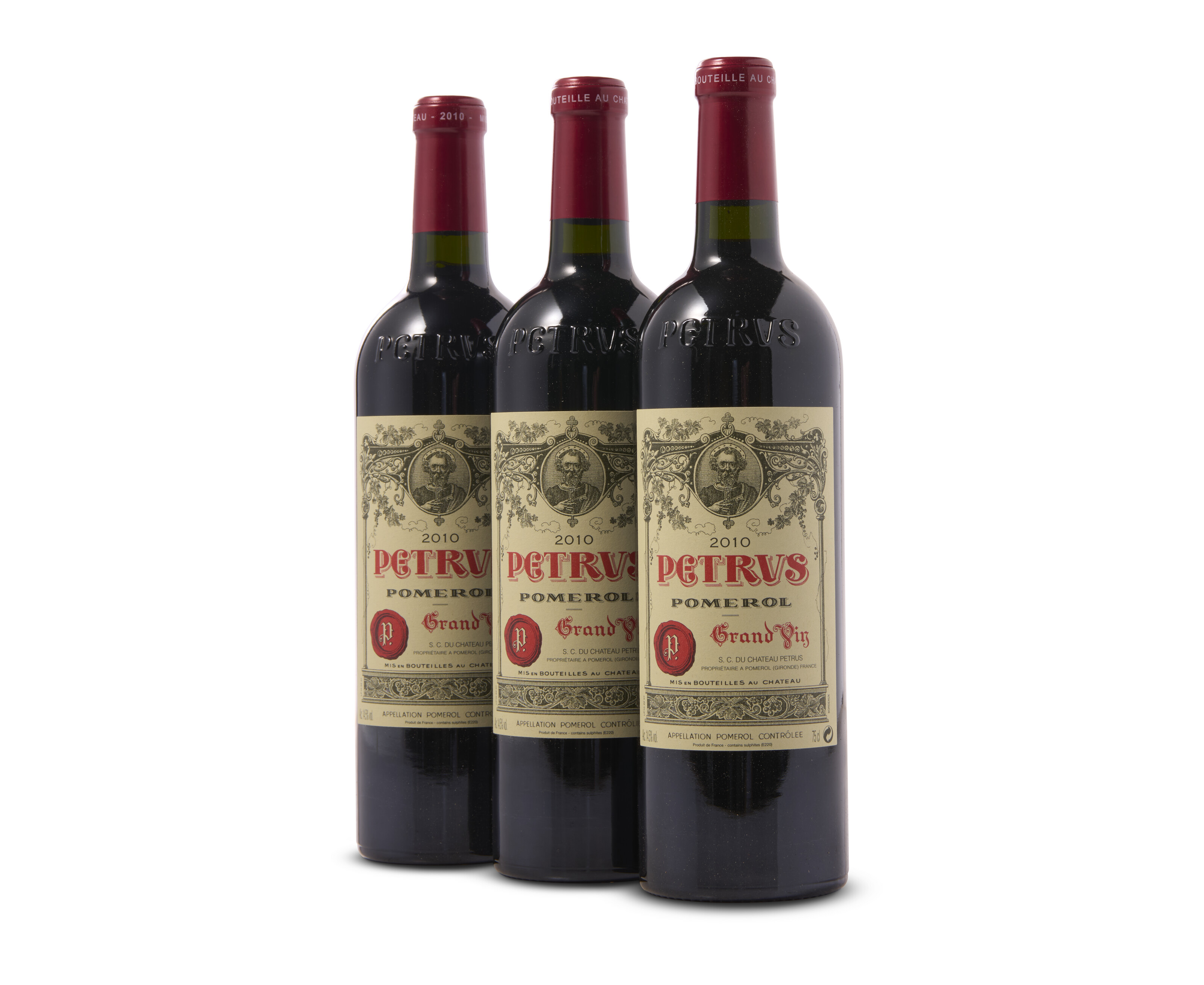 Petrus 2010. 3 bottles (75cl) per lot, offered in Fine and Rare Wines Online: Featuring Historical Vintage Port from the Cellars of Raby Castle until 20 June 2024 at Christie's Online