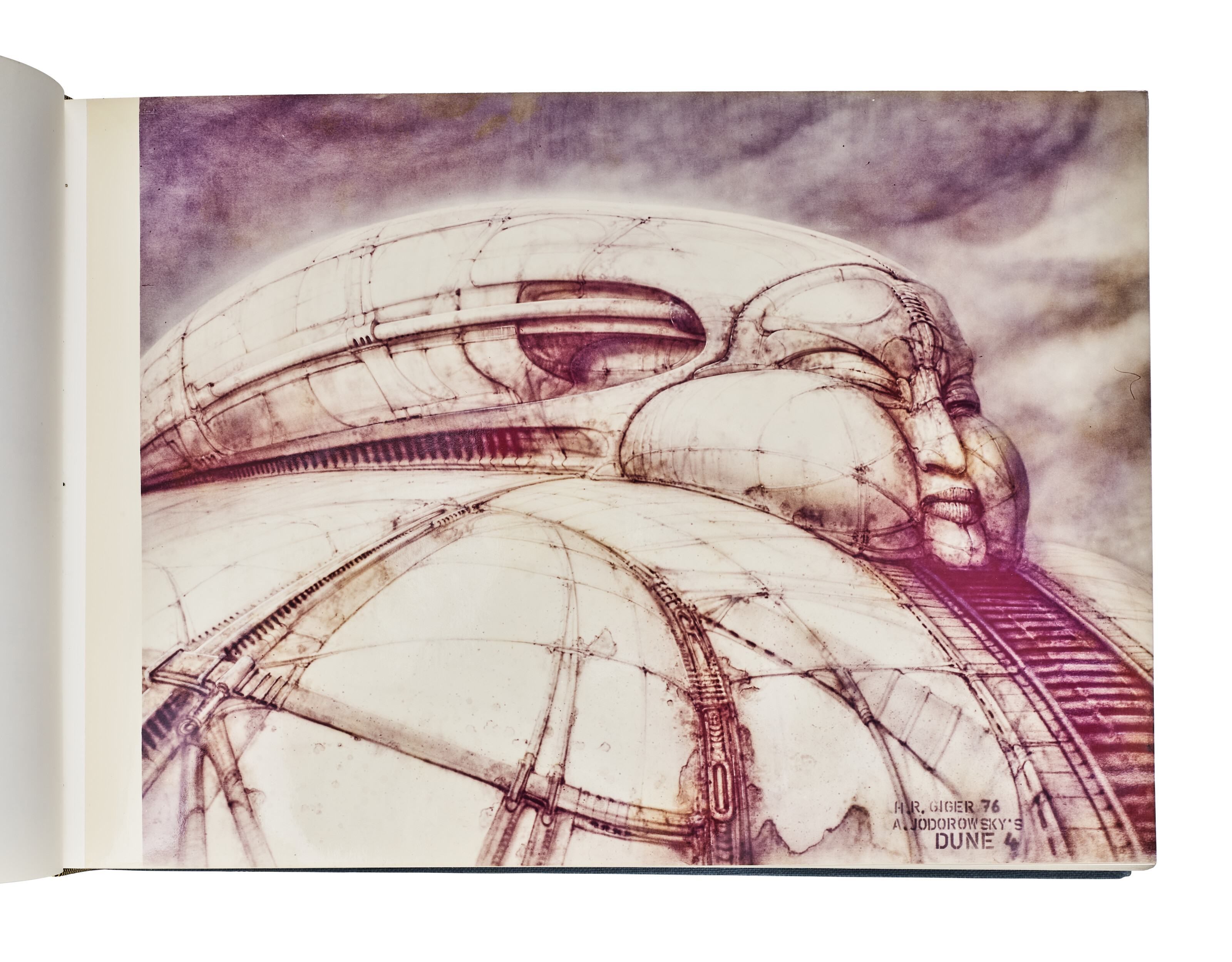 A drawing by H.R. Giger from The Dune Bible. Frank Herbert and Alejandro Jodorowsky, with 11 colour plates of photographic reproductions, after drawings by Christopher Foss, Jean Giraud (Moebius) and H.R. Giger, offered in Science Fiction and Fantasy, 28 November to 12 December 2024 at Christie's Online