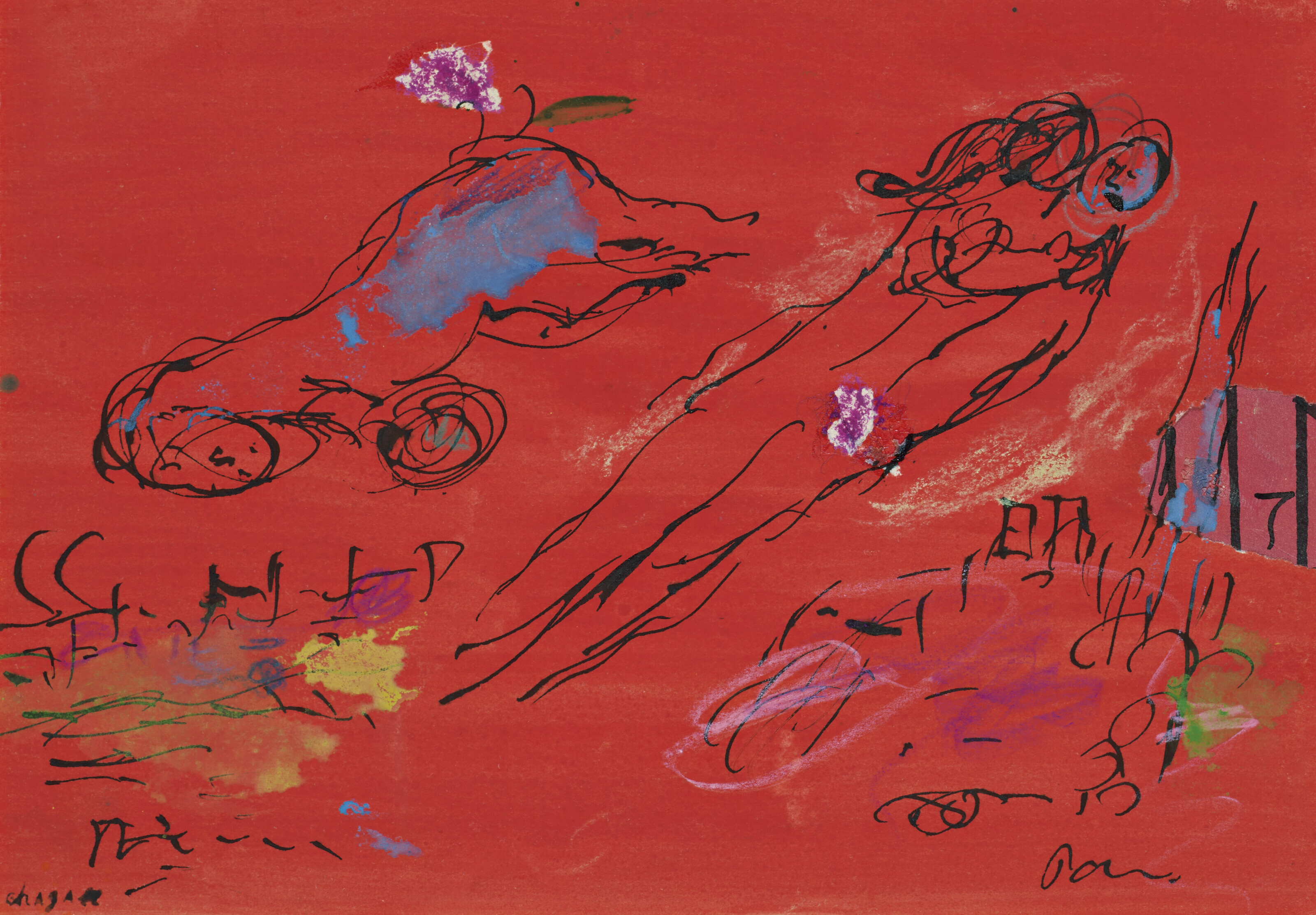 MARC CHAGALL (1887-1985), Amoureux dans le ciel rouge de Paris