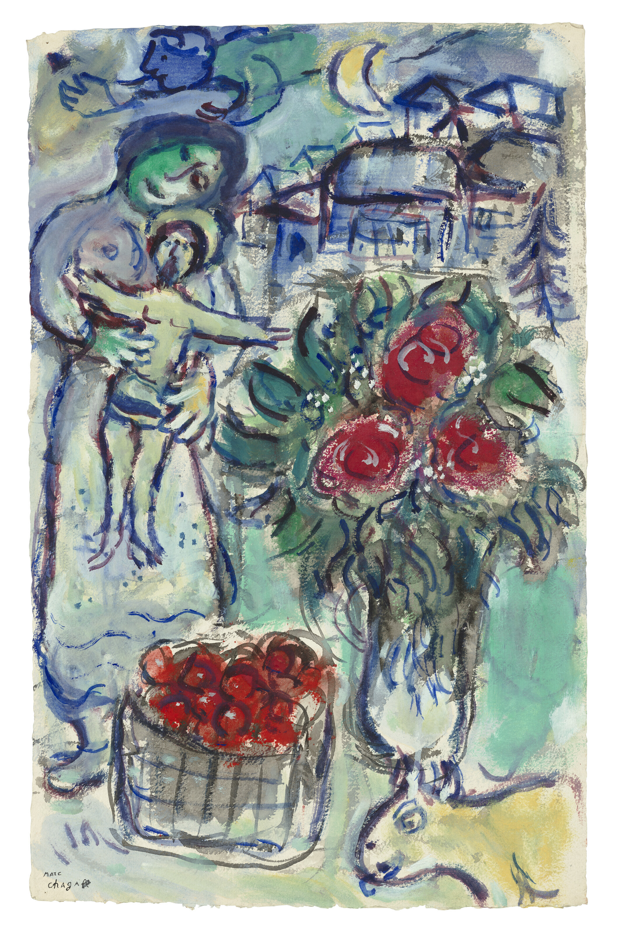 Marc Chagall, Fleurs et fruits rouges et Maternité au Christ, l'hiver, 1975, offered in Marc Chagall - a Dialogue of Self and Soul: Works Formerly from the Artist's Estate until 26 June 2024 at Christie's Online