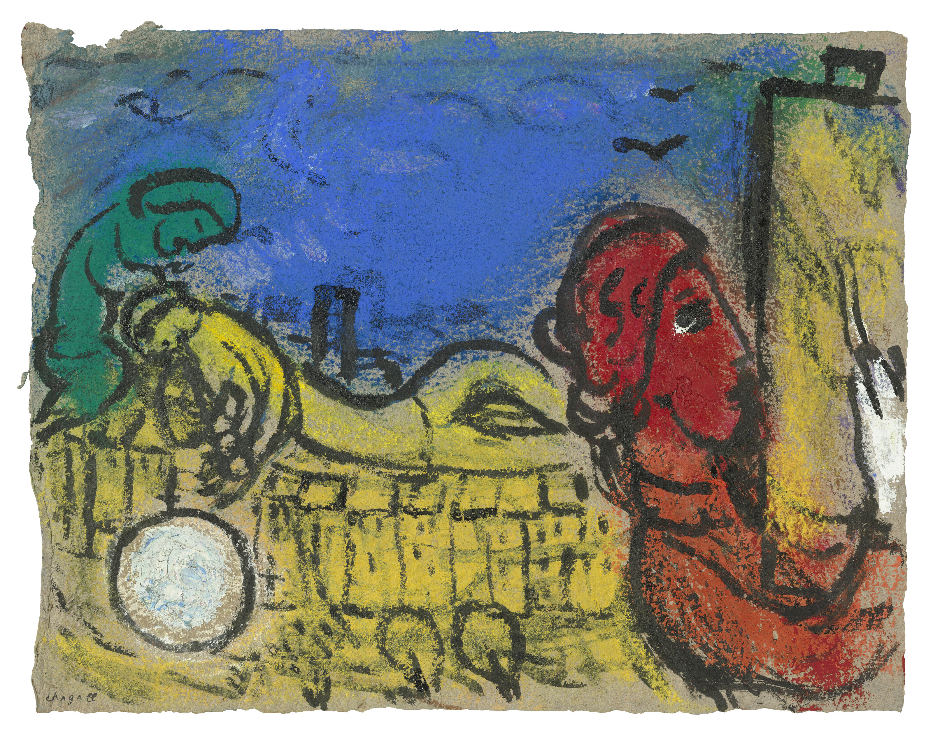 MARC CHAGALL (1887-1985), Peintre en rouge et sa déposition sur
