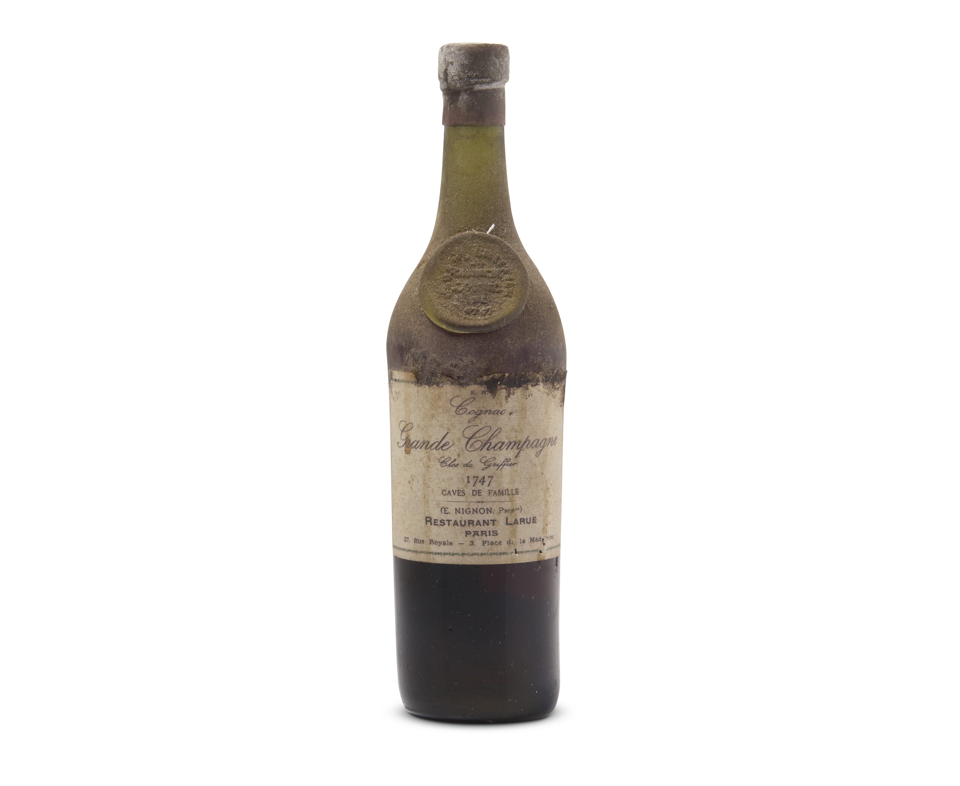 Clos de Griffier, Grande Champagne Cognac 1747, offered in Fine and Rare Wines and Spirits Online, Featuring Ancient Cognac and Part II of The Historical Vintage Port from the Cellars of Raby Castle, until 6 December 2024 at Christie's Online