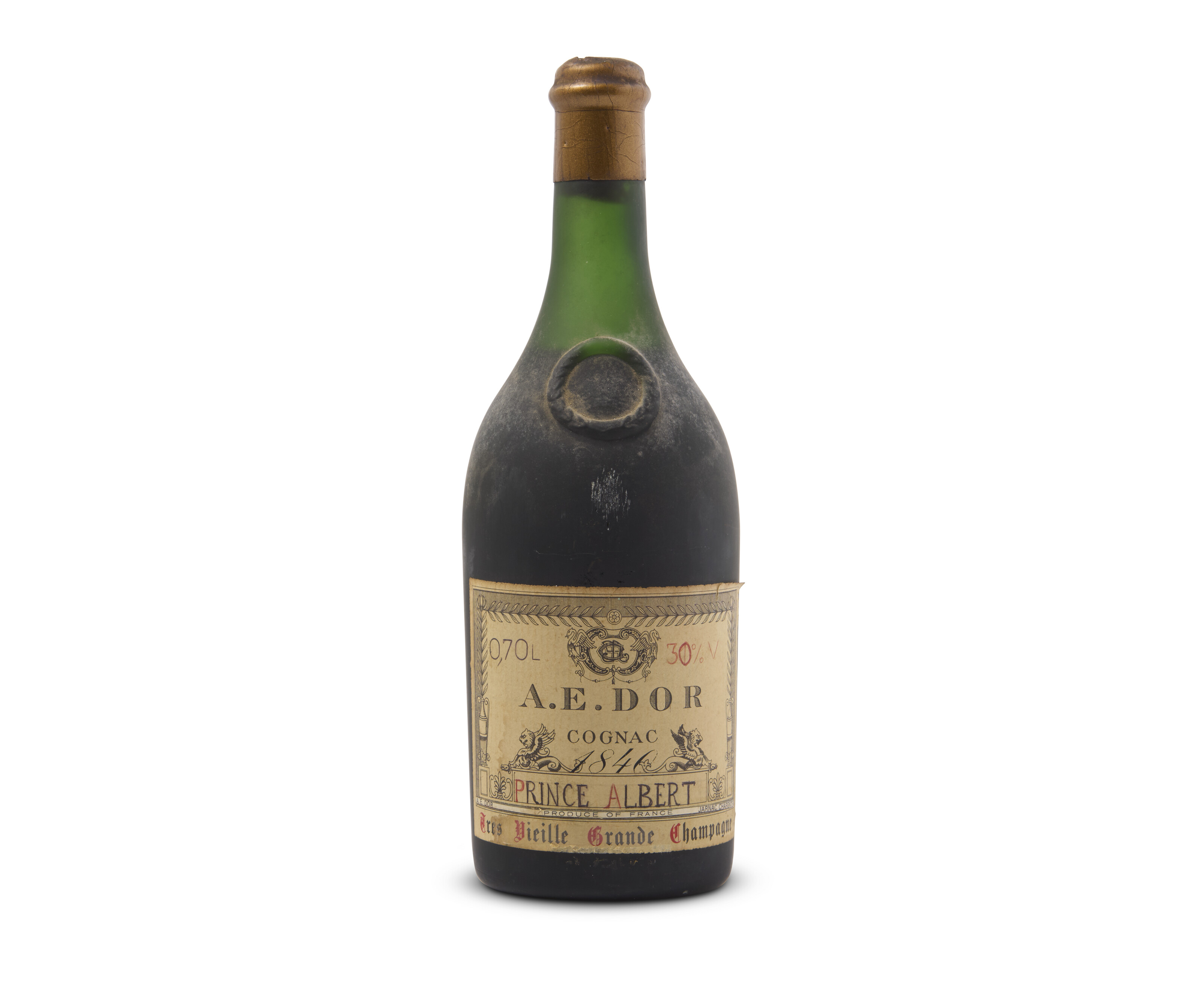 A.E. Dor, Tres Vieille Grande Champagne Prince Albert 1840, offered in Fine and Rare Wines and Spirits Online, Featuring Ancient Cognac and Part II of The Historical Vintage Port from the Cellars of Raby Castle, until 6 December 2024 at Christie's Online