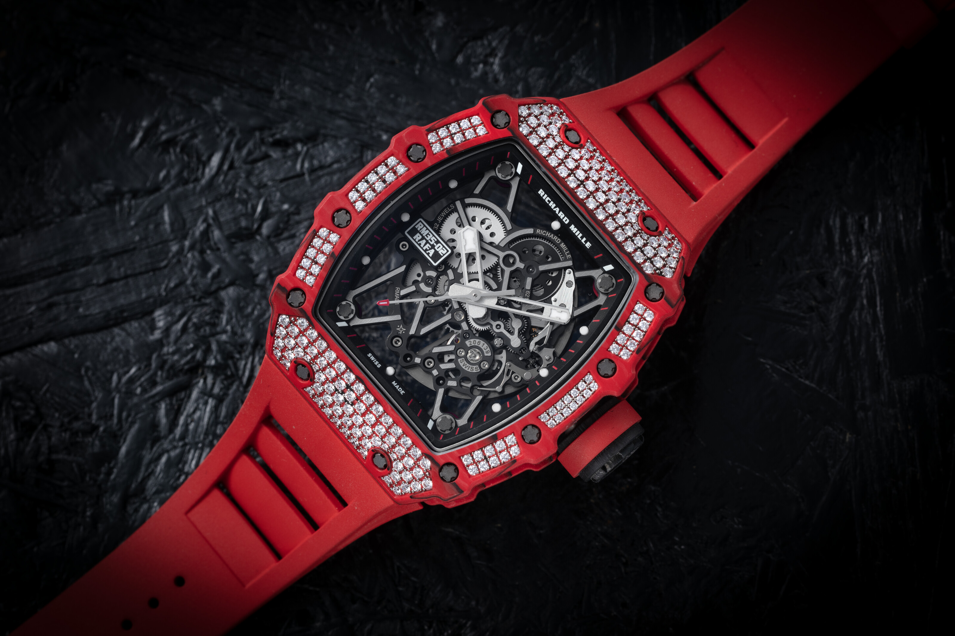 RICHARD MILLE RM35 02 RAFAEL NADAL A RARE RED QUARTZ TPT AND DIAMOND