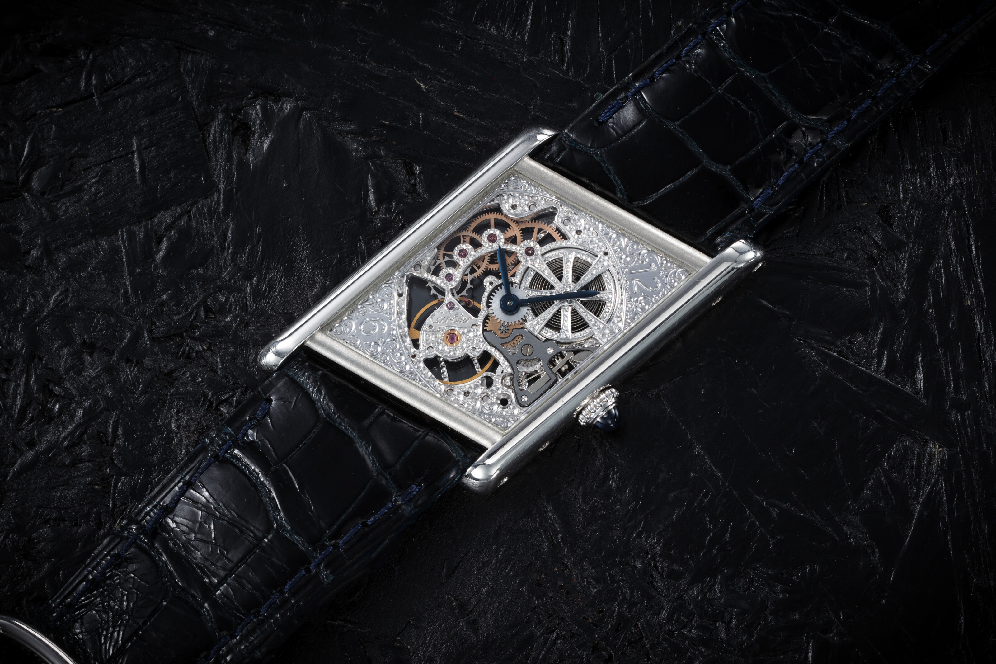 CARTIER, ASYMETRIQUE, A UNIQUE PLATINUM SKELETONISED WRISTWATCH, 1