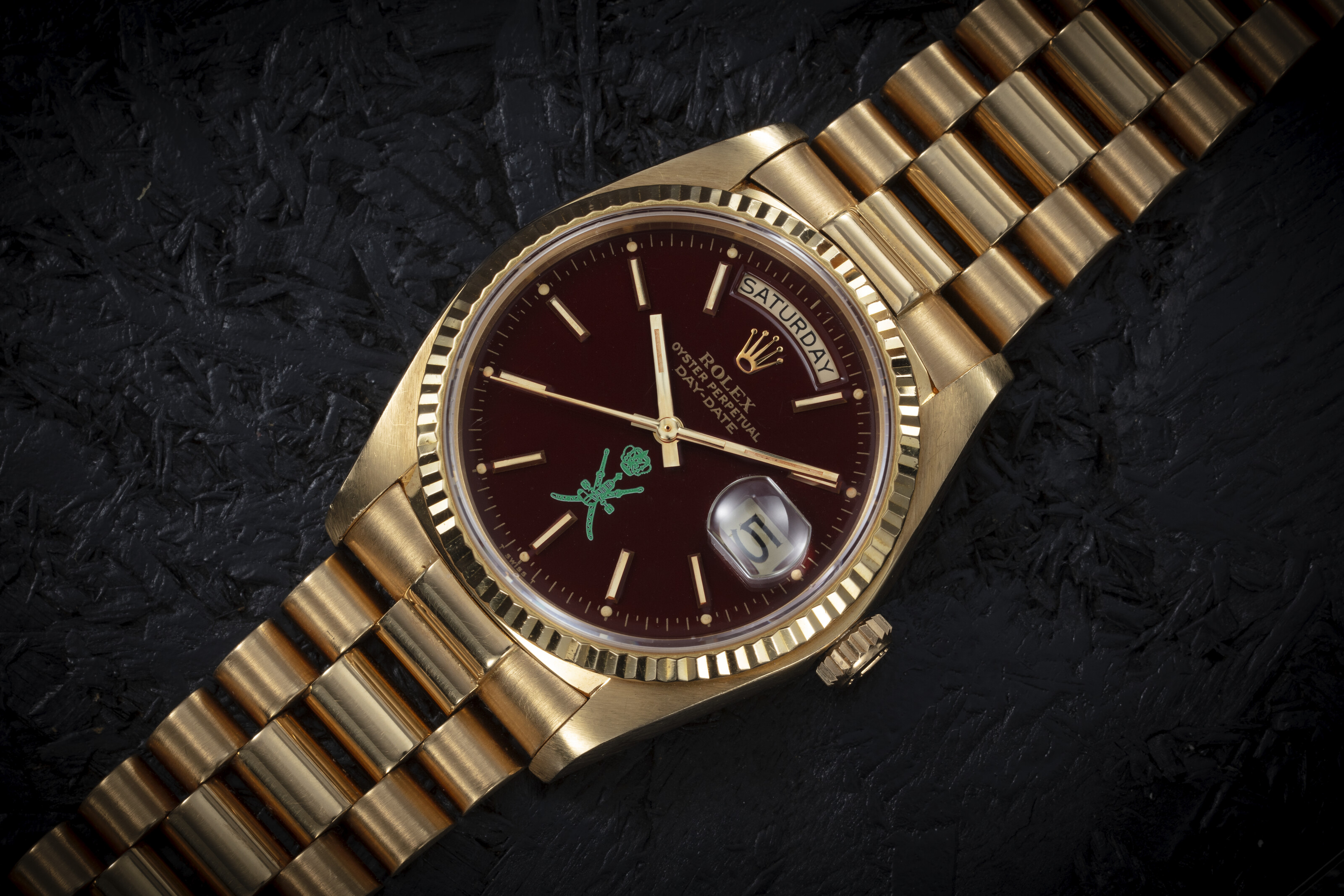 ROLEX, DAY-DATE REF. 18038 'CROWN KHANJAR', A GOLD AUTOMATIC