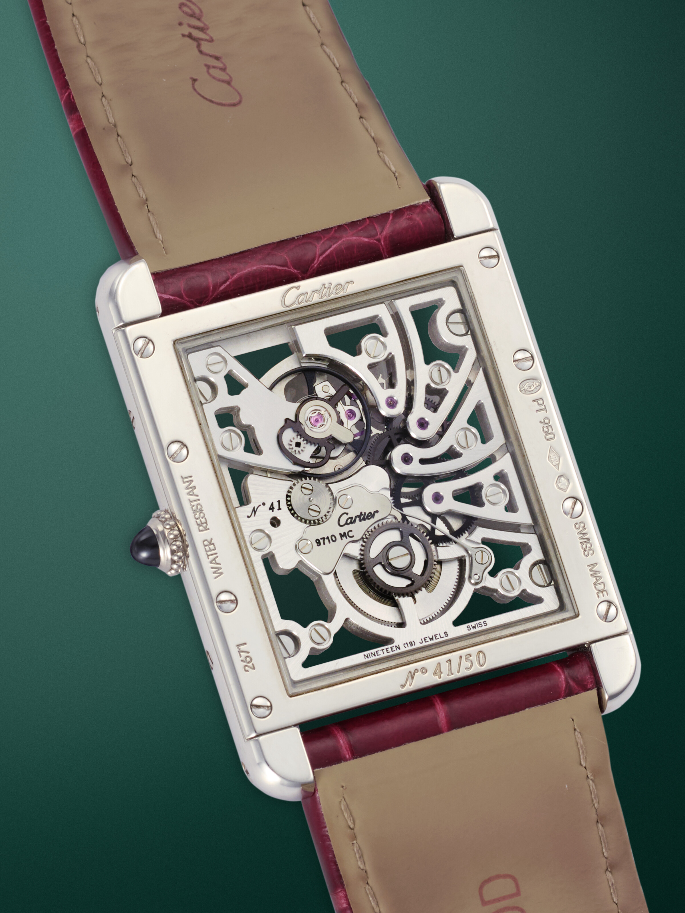 CARTIER TANK LOUIS SKELETON REF. 2671 A RARE AND EXCLUSIVE LIMITED EDITION PLATINUM WRISTWATCH WITH OPENWORKED DIAL CASE NUMBER 41 50 Christie s