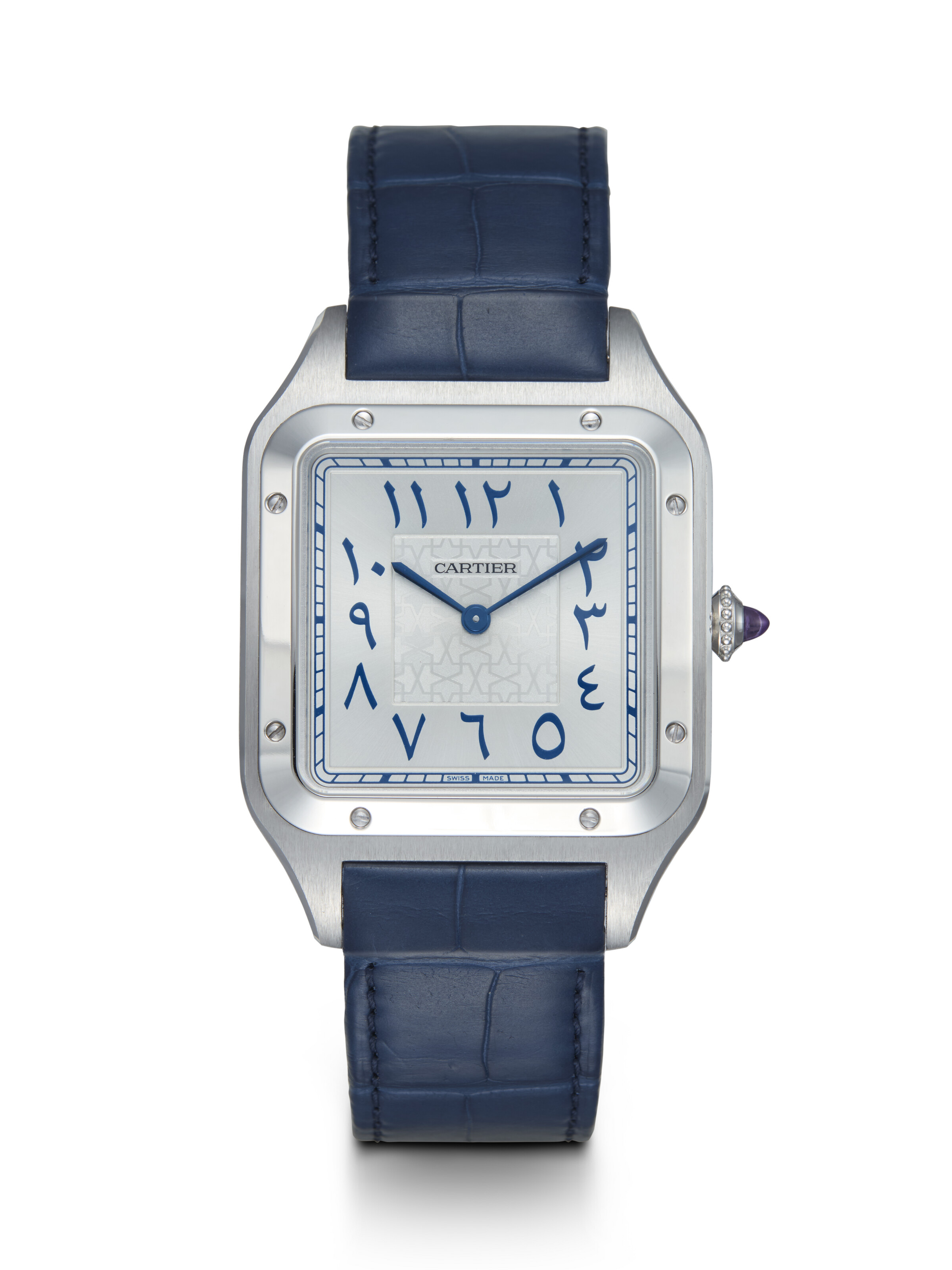 CARTIER SANTOS DUMONT XL, A FINE PLATINUM WRISTWATCH WITH EASTERN