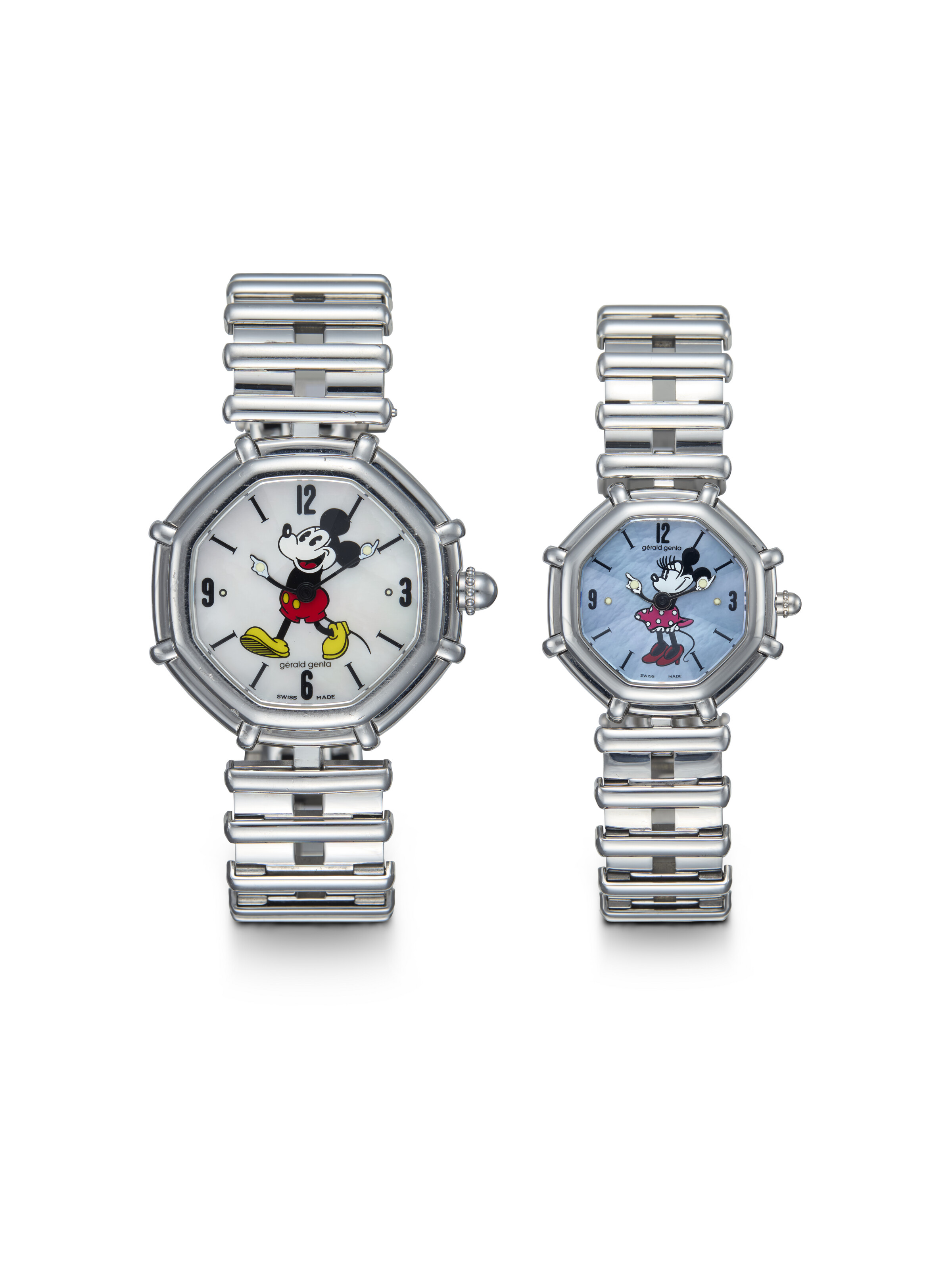 GERALD GENTA, A SET OF TWO (HIS AND HERS) OCTAGONAL STAINLESS
