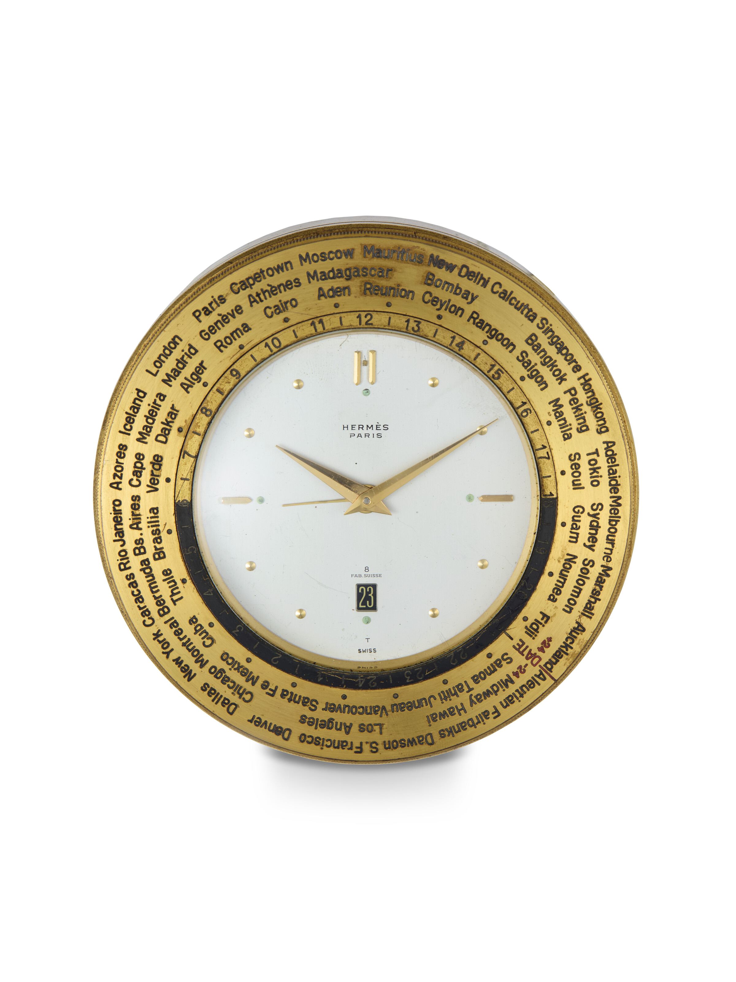 【ストレムベリ】北欧ヴィンテージ ガラスオブジェ ゴールドブラックアップル HERMES, A RARE GILT BRASS MANUAL-WINDING WORLDTIME DESK CLOCK