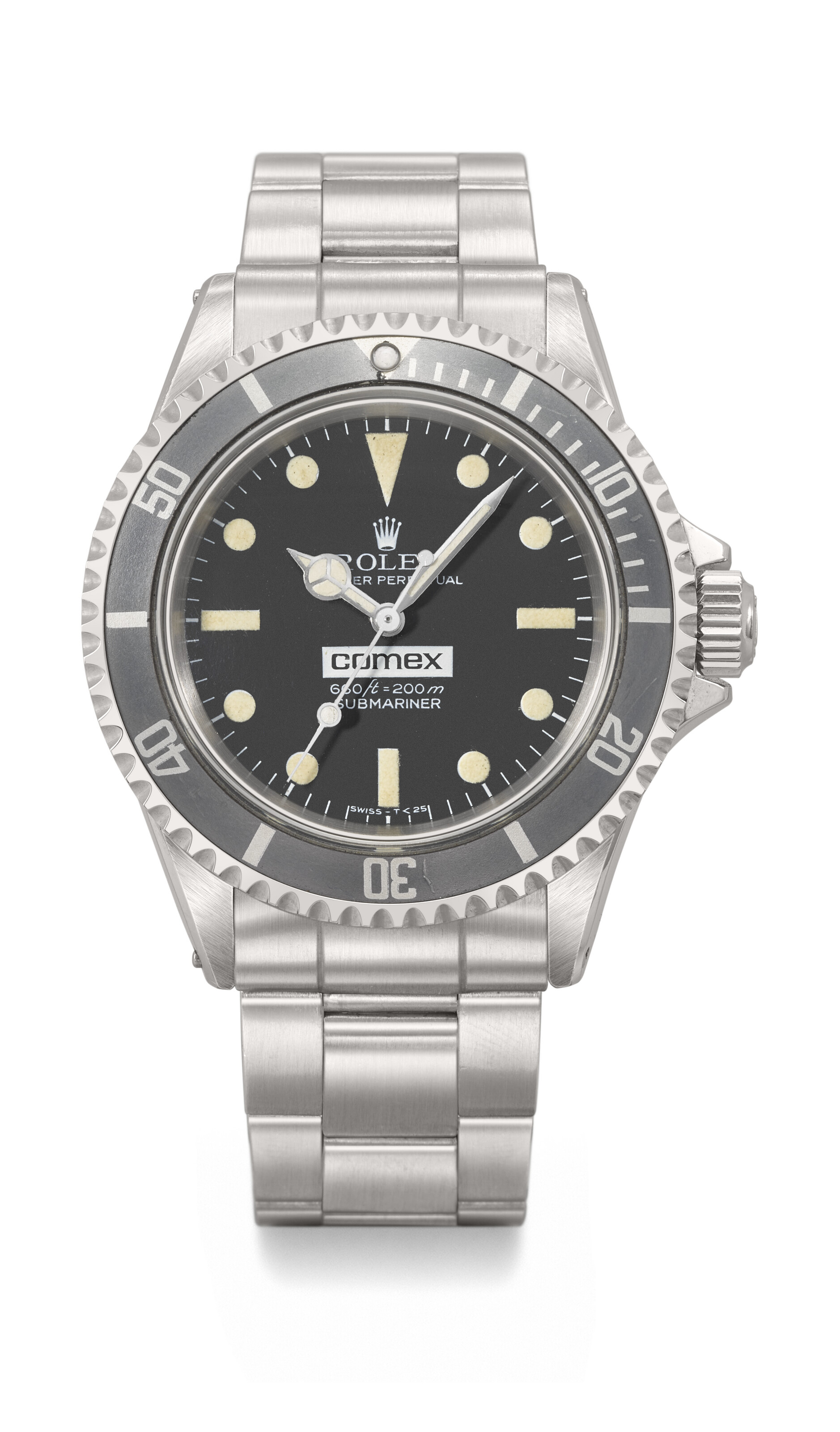 ROLEX. AN EXCEEDINGLY RARE AND EARLY STAINLESS STEEL AUTOMATIC WRISTWATCH WITH SWEEP CENTRE SECONDS GAS ESCAPE VALVE AND BRACELET MADE FOR COMEX SIGNED ROLEX SUBMARINER COMEX MODEL REF. 5513 CASE NO. ...