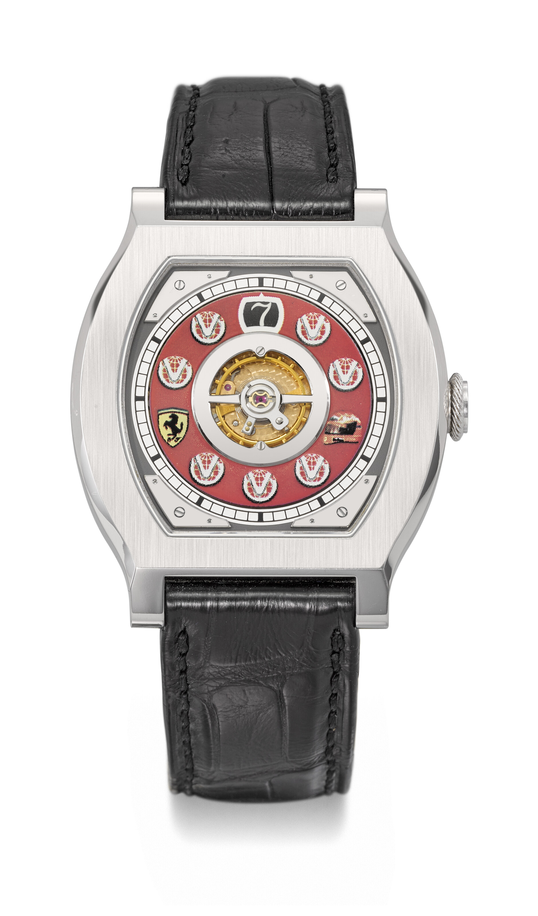 F.P. Journe. An important, historic and unique platinum jump-hour tonneau-shaped wristwatch with dedicated rose-gold movement and personalised dial. Vagabondage 1 model, circa 2004, offered in Rare Watches Including the Property of Michael Schumacher on 13 May 2024 at Christie's in Geneva