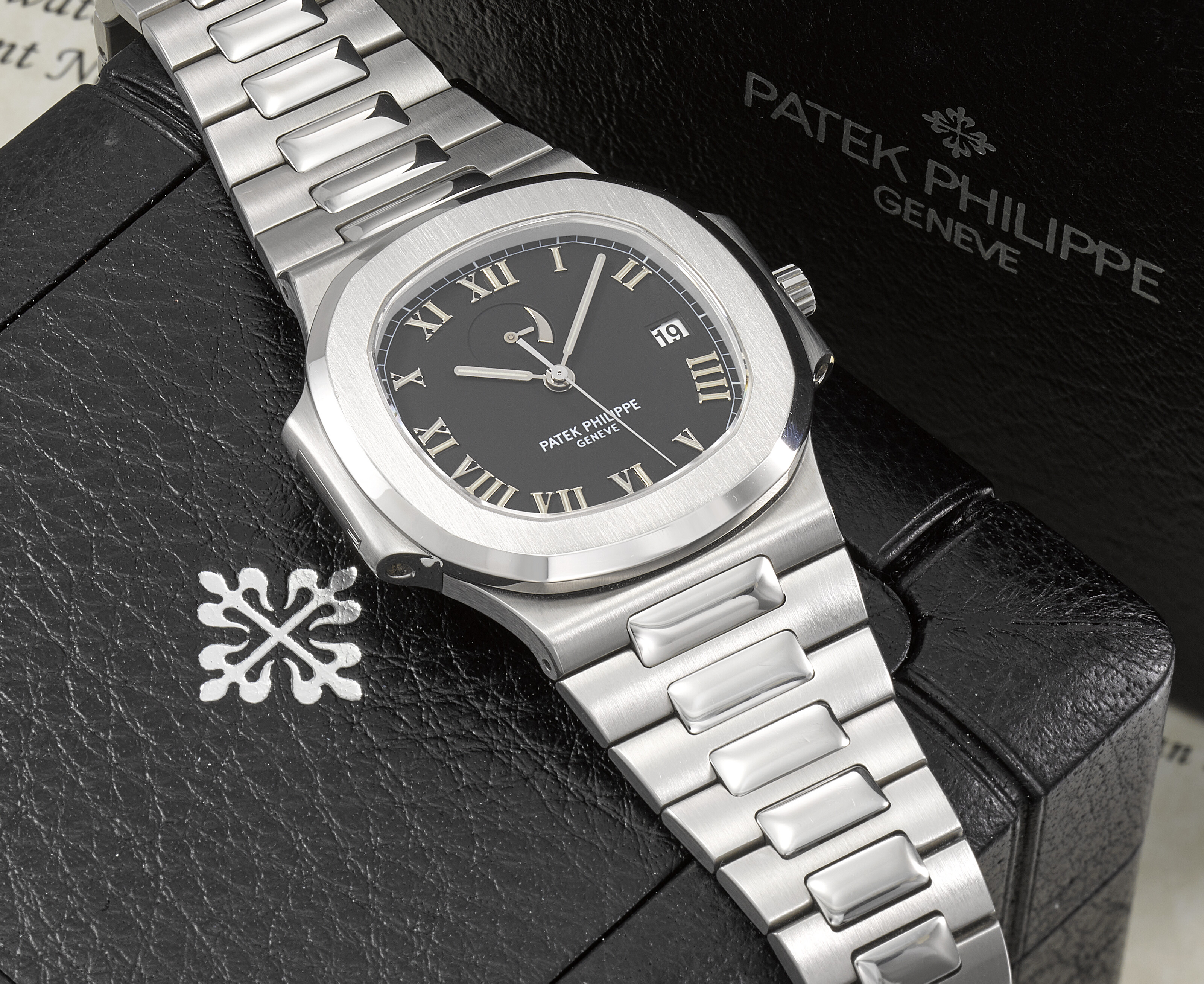 Nautilus 3710/1A, Steel, Roman Dial. Watch with presentation box. · Photo: Christie's · © Christie's, used with permission · Source: https://www.christies.com/en/lot/lot-6478660