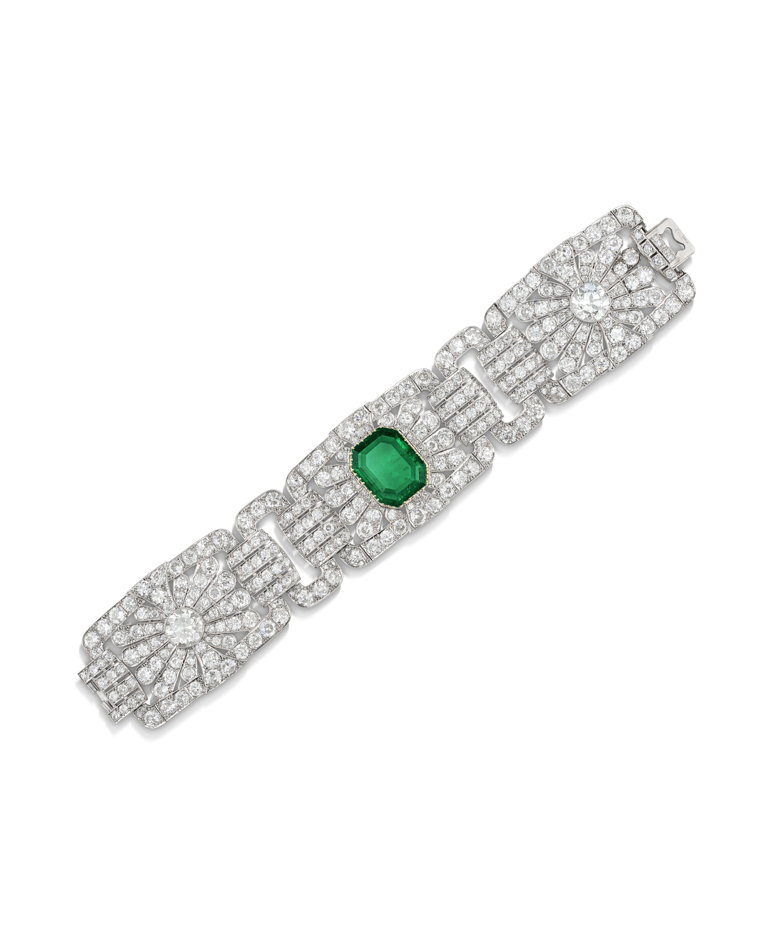 A Van Cleef & Arpels Art Deco emerald and diamond bracelet, 1920s, offered in Magnificent Jewels on 15 May 2024 at Christie's in Geneva
