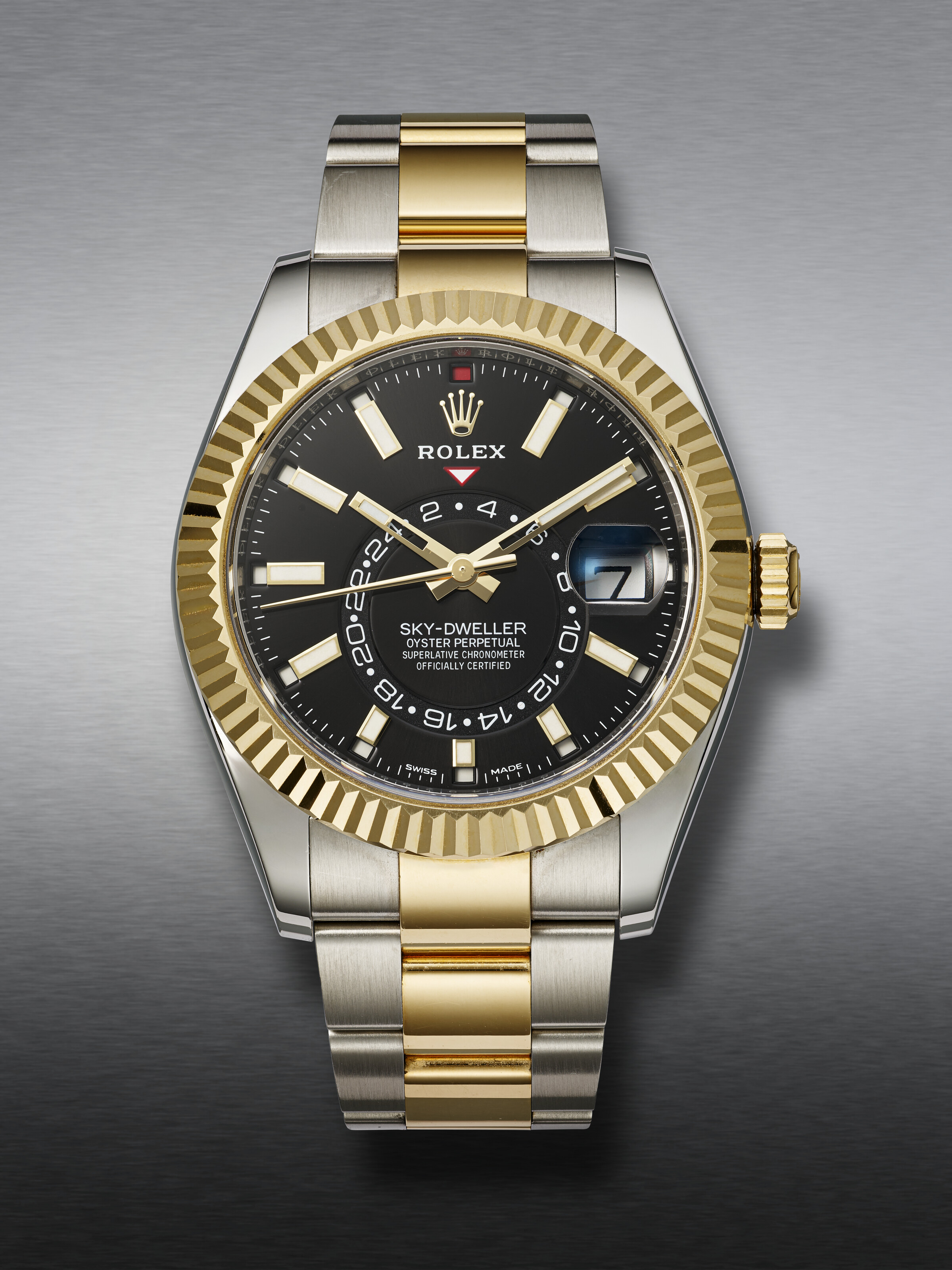 ROLEX, STAINLESS STEEL AND YELLOW GOLD DUAL-TIME ANNUAL CALENDAR