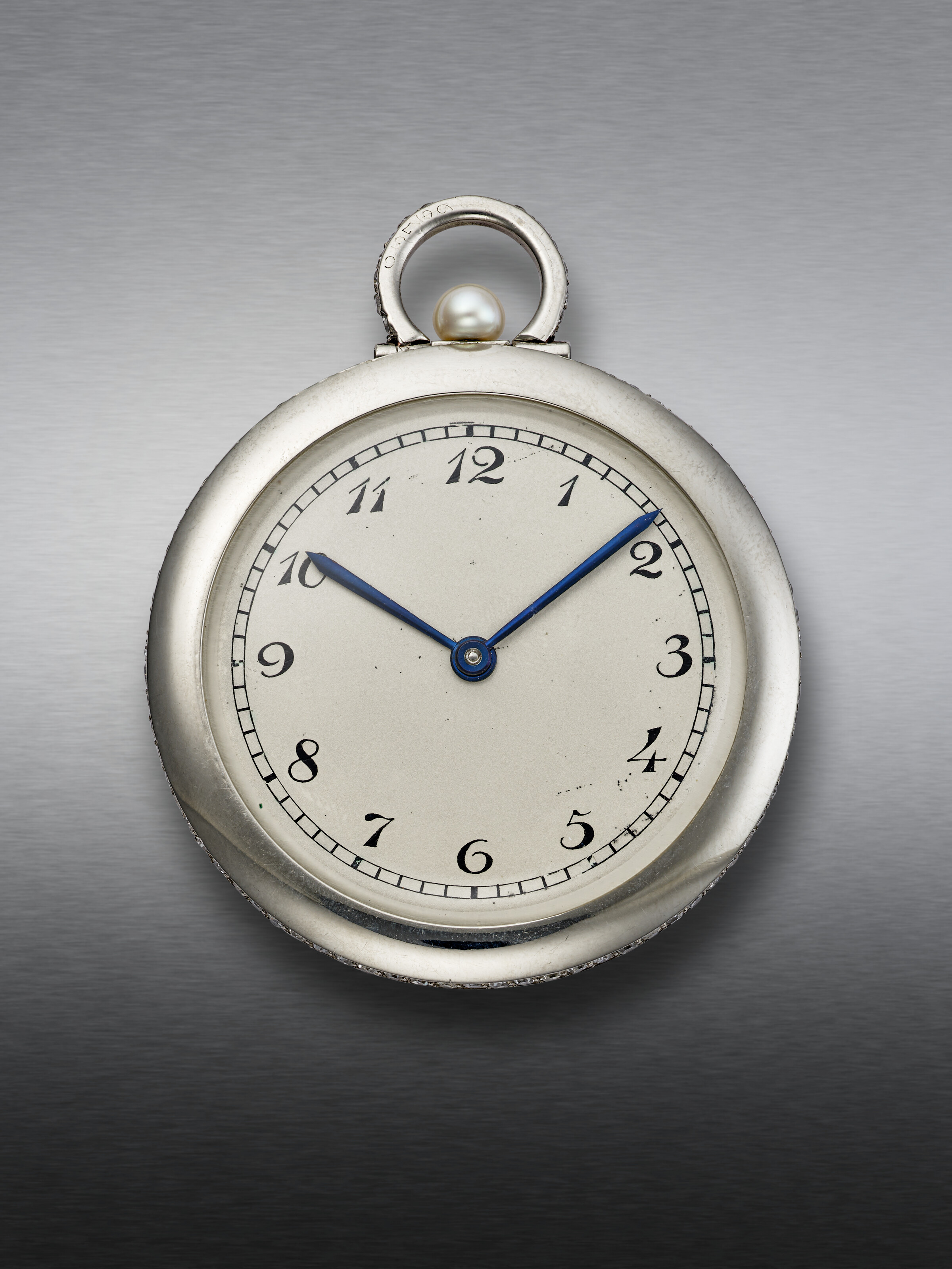 VACHERON CONSTANTIN A RARE AND ELEGANT PLATINUM AND DIAMOND SET THIN KEYLESS LEVER POCKET WATCH WITH BREGUET NUMERALS AND SPHERICAL CROWN THE CASE