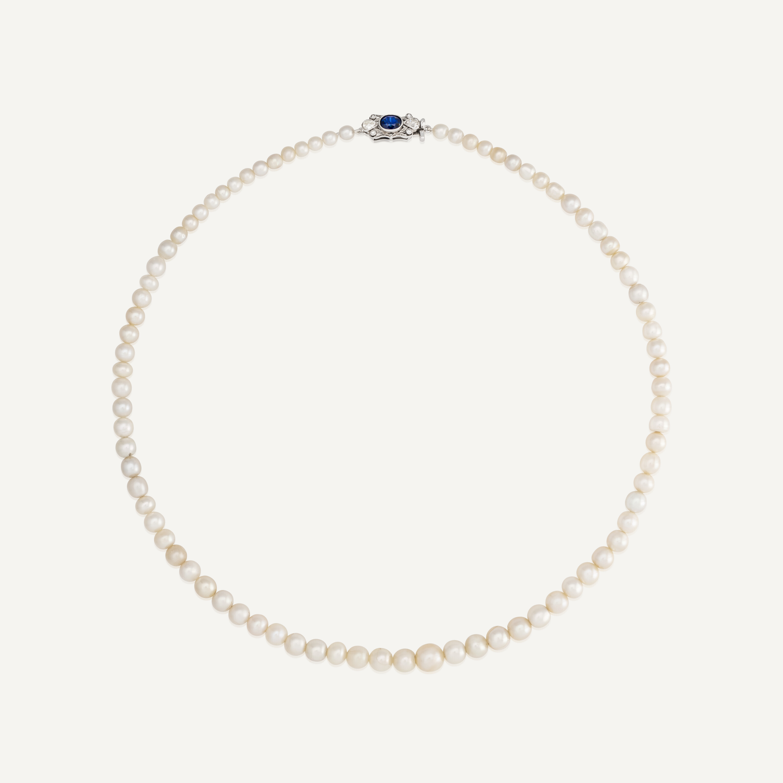 Catalog image of NATURAL PEARL, SAPPHIRE AND DIAMOND NECKLACE