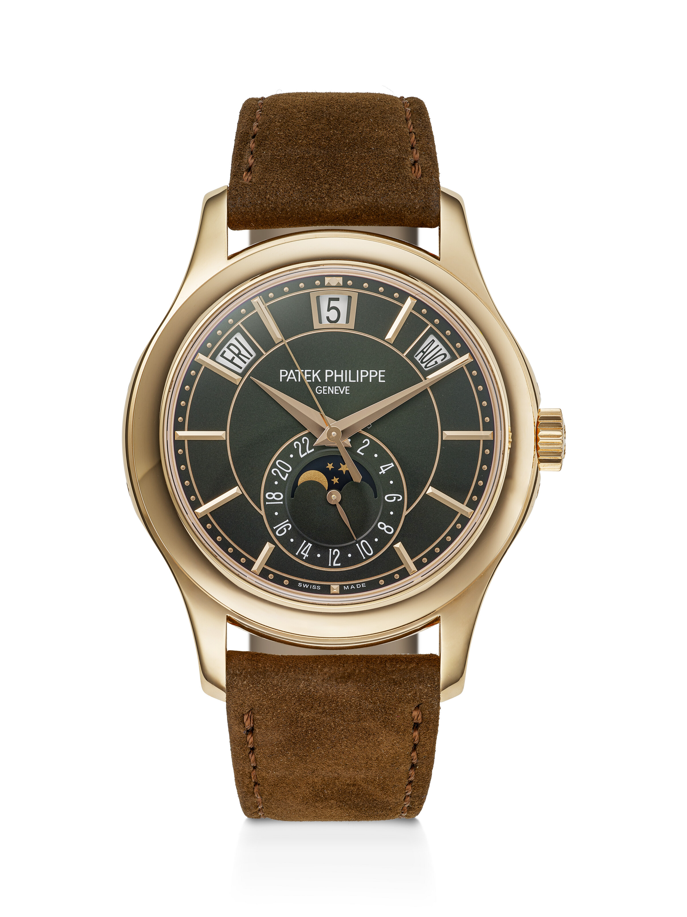 PATEK PHILIPPE, RARE PINK GOLD ANNUAL CALENDAR WRISTWATCH, REF