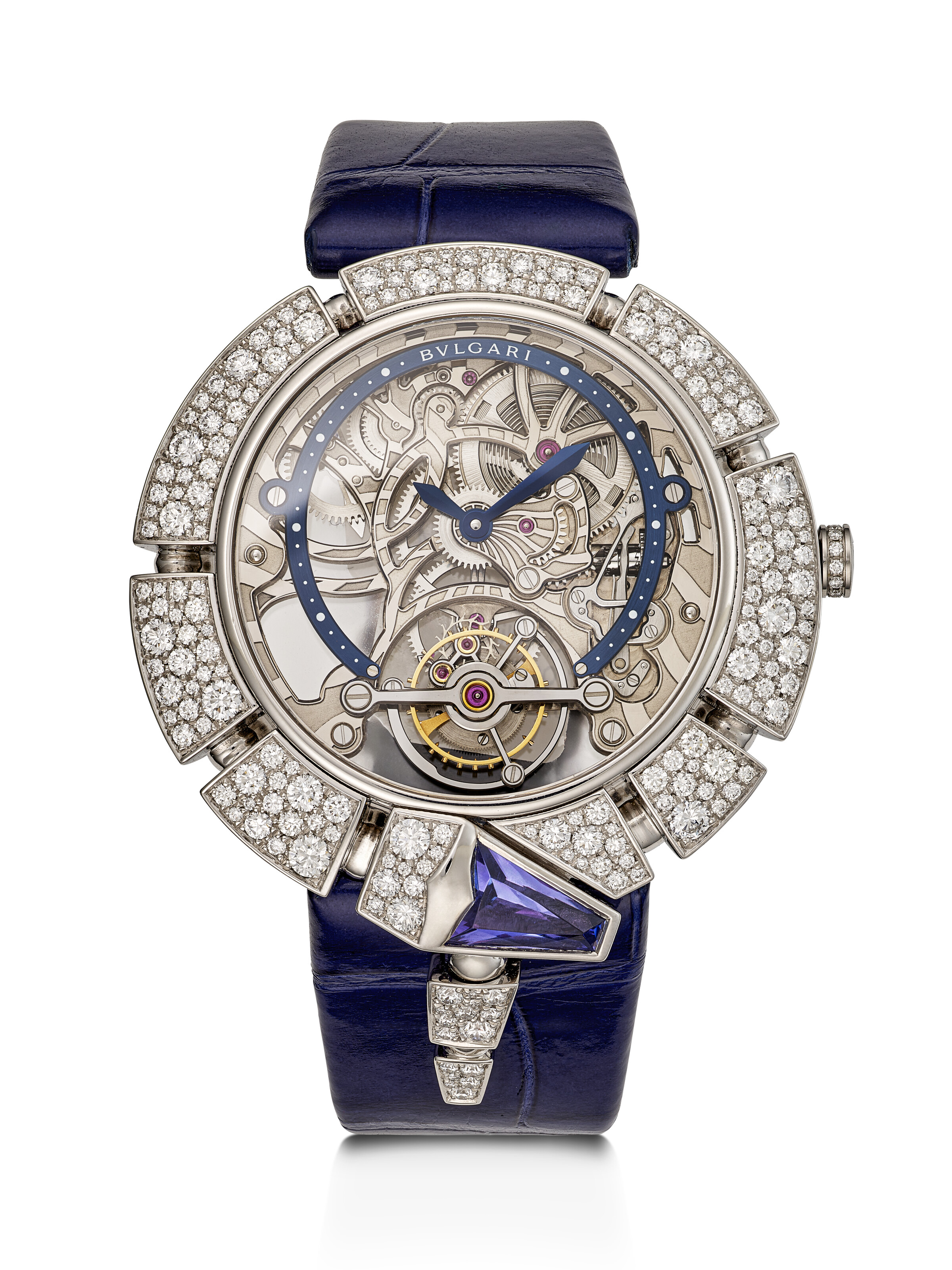 BVLGARI, DAZZLING LIMITED EDITION WHITE GOLD, DIAMOND AND SAPPHIRE-SET  SKELETONIZED TOURBILLON 'SERPENTI INCANTATI TOURBILLON LUMIERE SKELETON',  REF. 