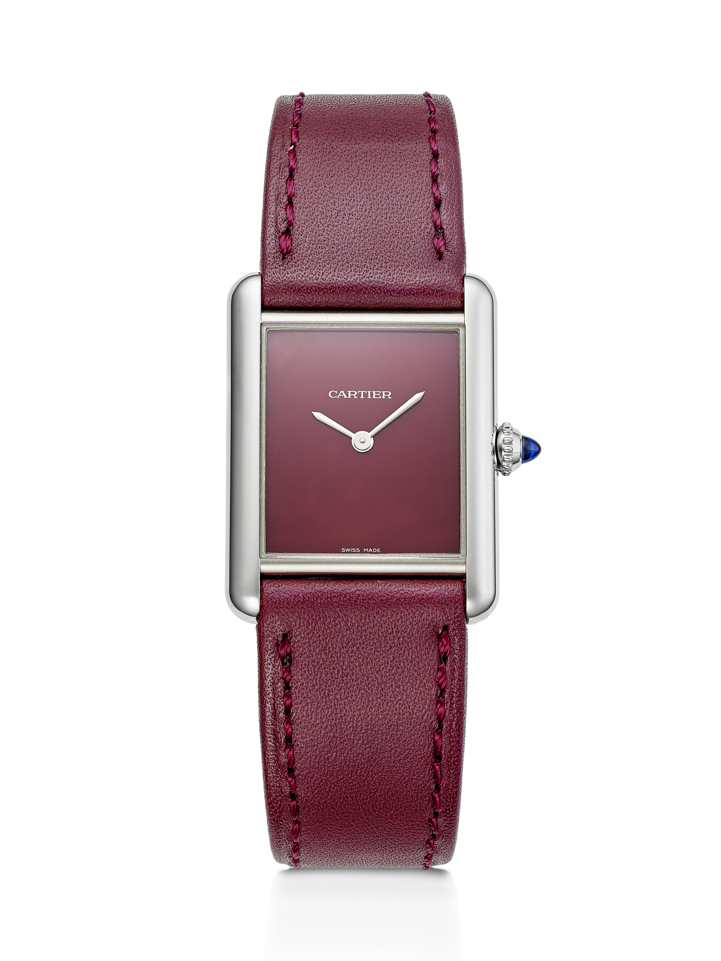 CARTIER, STAINLESS STEEL QUARTZ 'TANK MUST', WITH BLUE DIAL