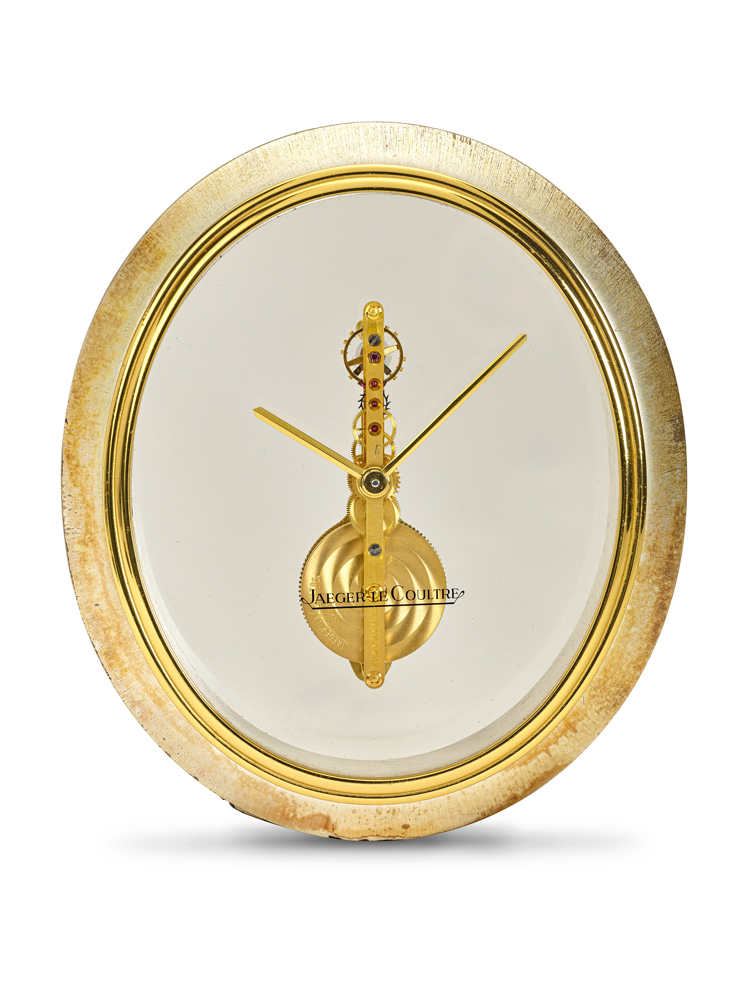 JAEGER-LECOULTRE, OVAL GILT BRASS SKELETONIZED TABLE CLOCK