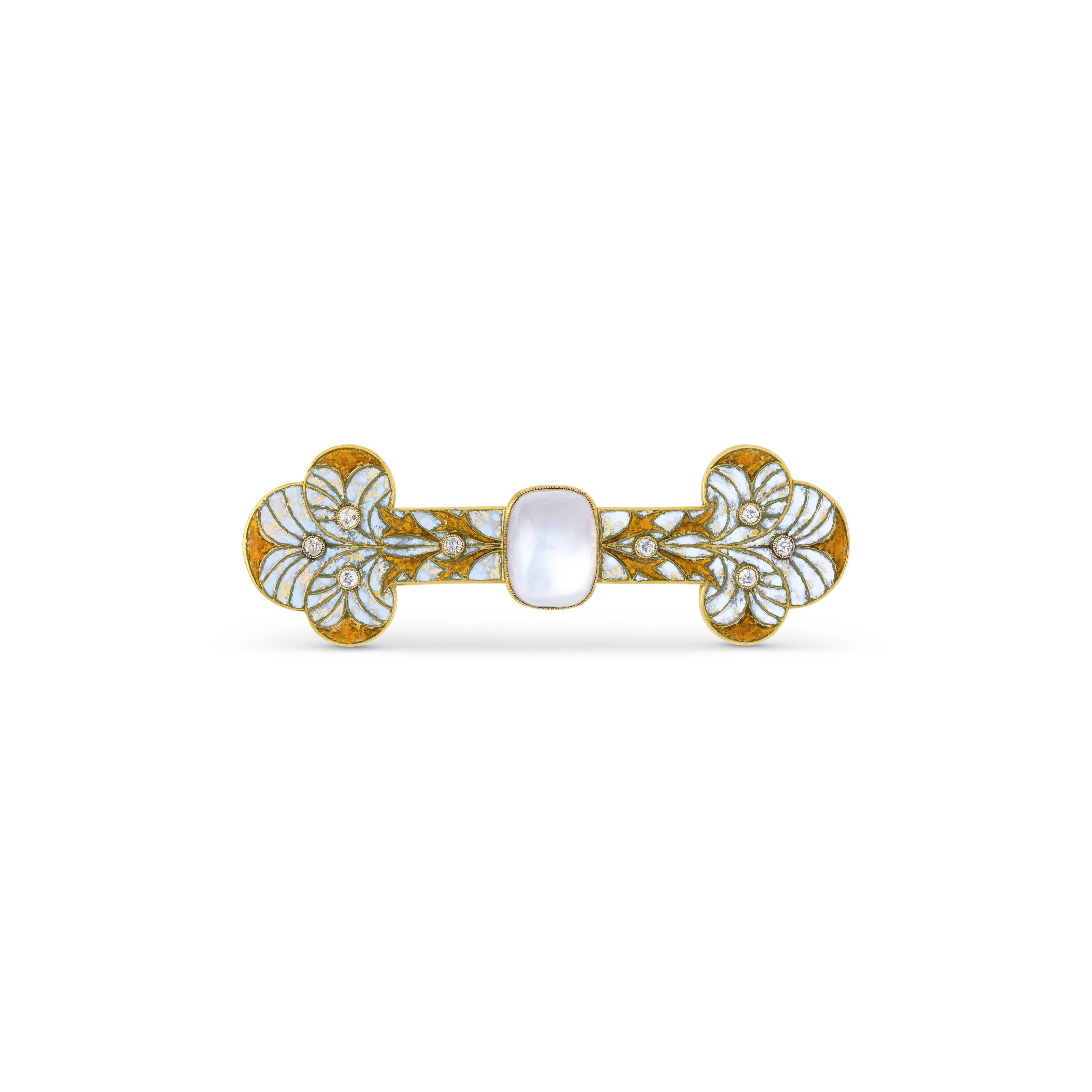 Catalog image of GEORGES FOUQUET ART NOUVEAU MOONSTONE, ENAMEL AND DIAMOND BROOCH
