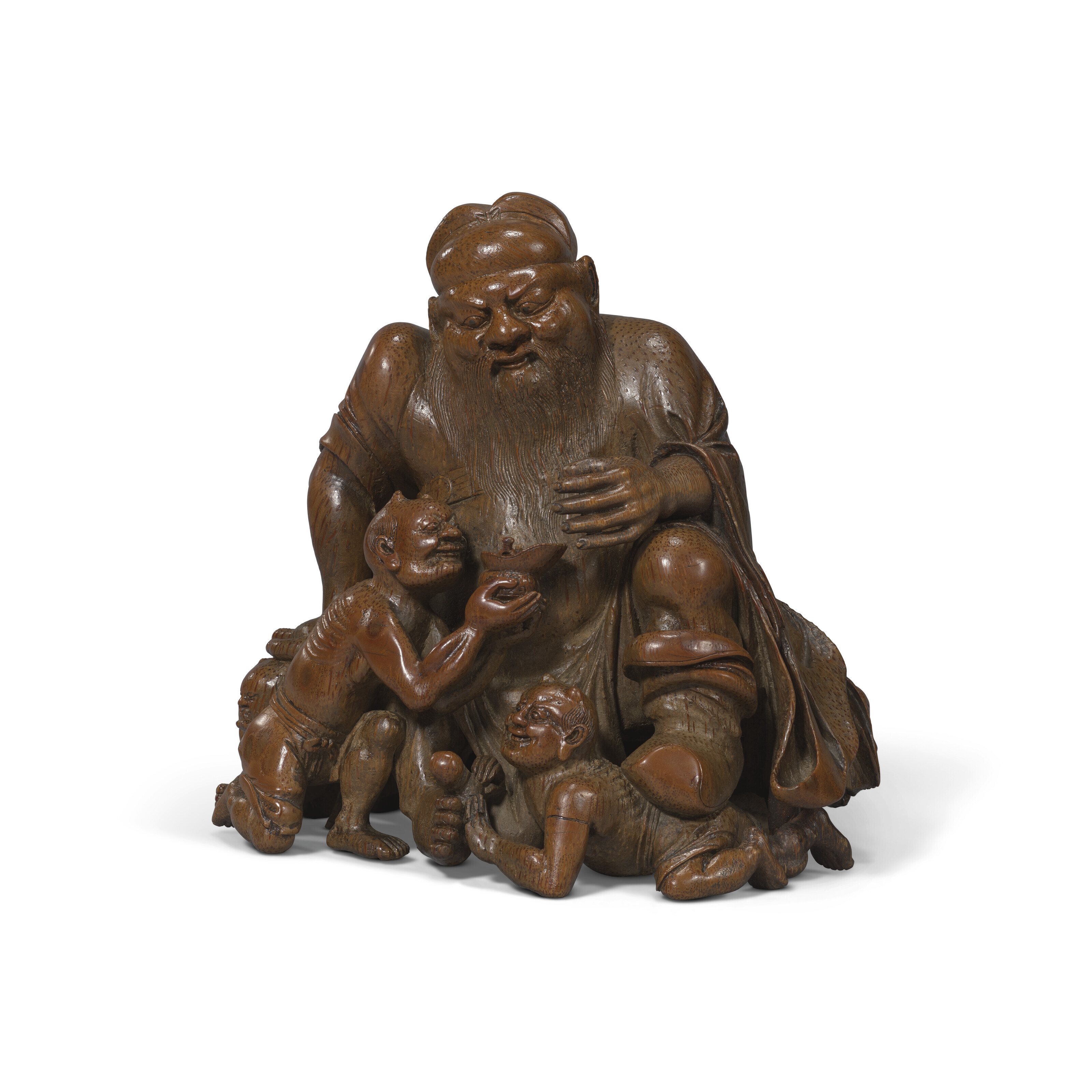 A FINELY CARVED LARGE BAMBOO 'ZHONG KUI AND DEMONS' GROUP, QING