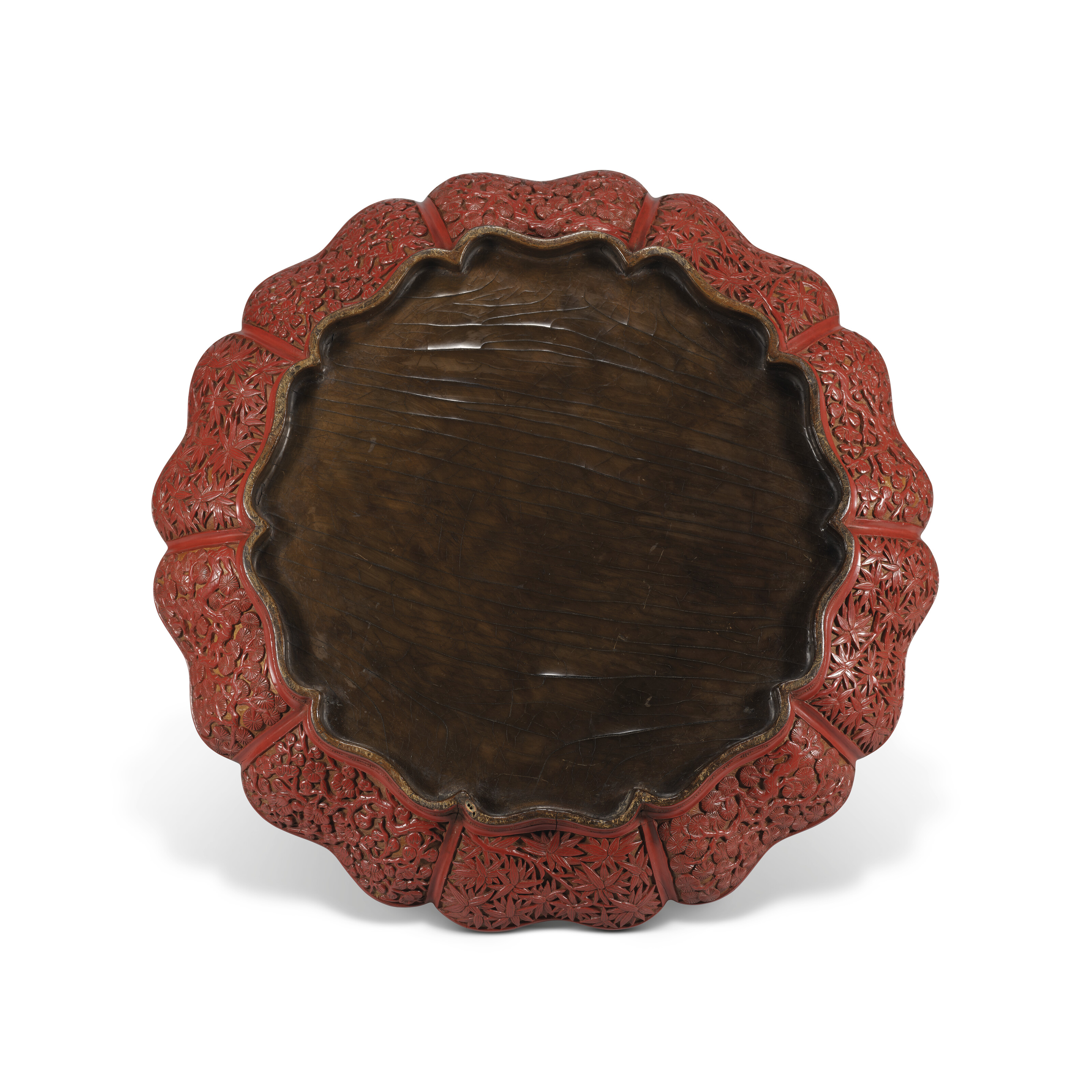 AN IMPORTANT AND EXTREMELY RARE LARGE CARVED CINNABAR LACQUER