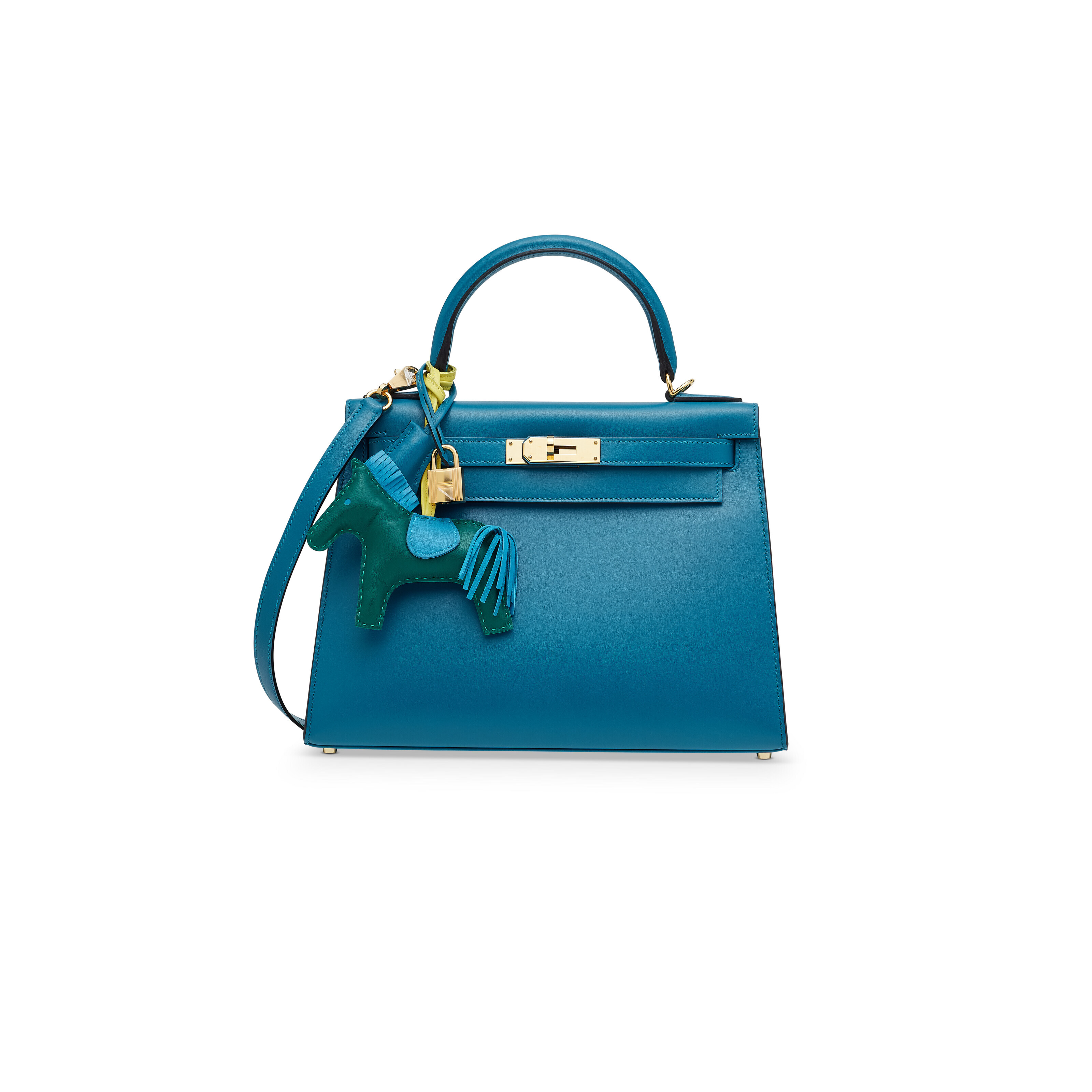 A SET OF TWO: A BLEU IZMIR TADELAKT LEATHER SELLIER KELLY 28 WITH