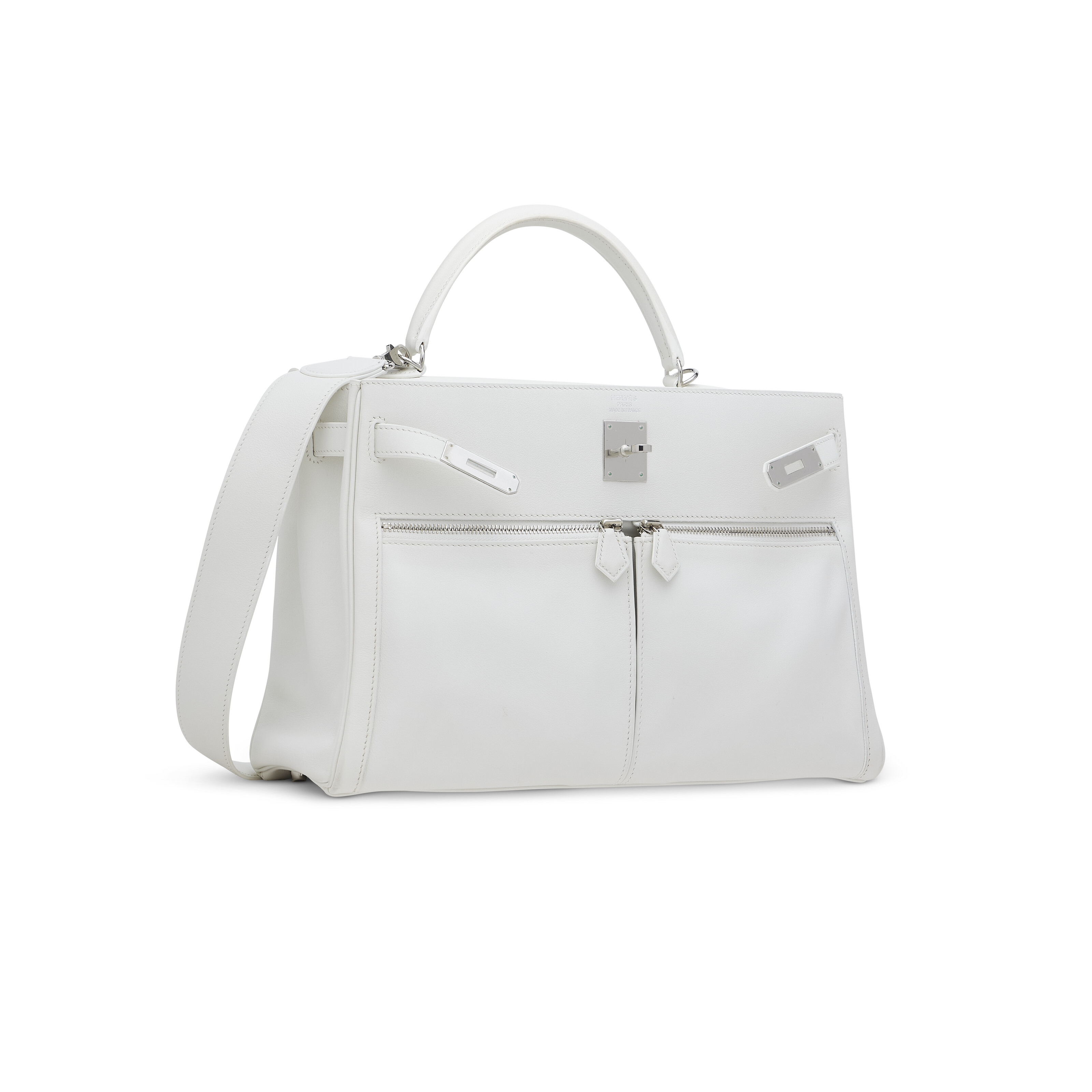 A WHITE SWIFT LEATHER KELLY LAKIS 35 WITH PALLADIUM HARDWARE
