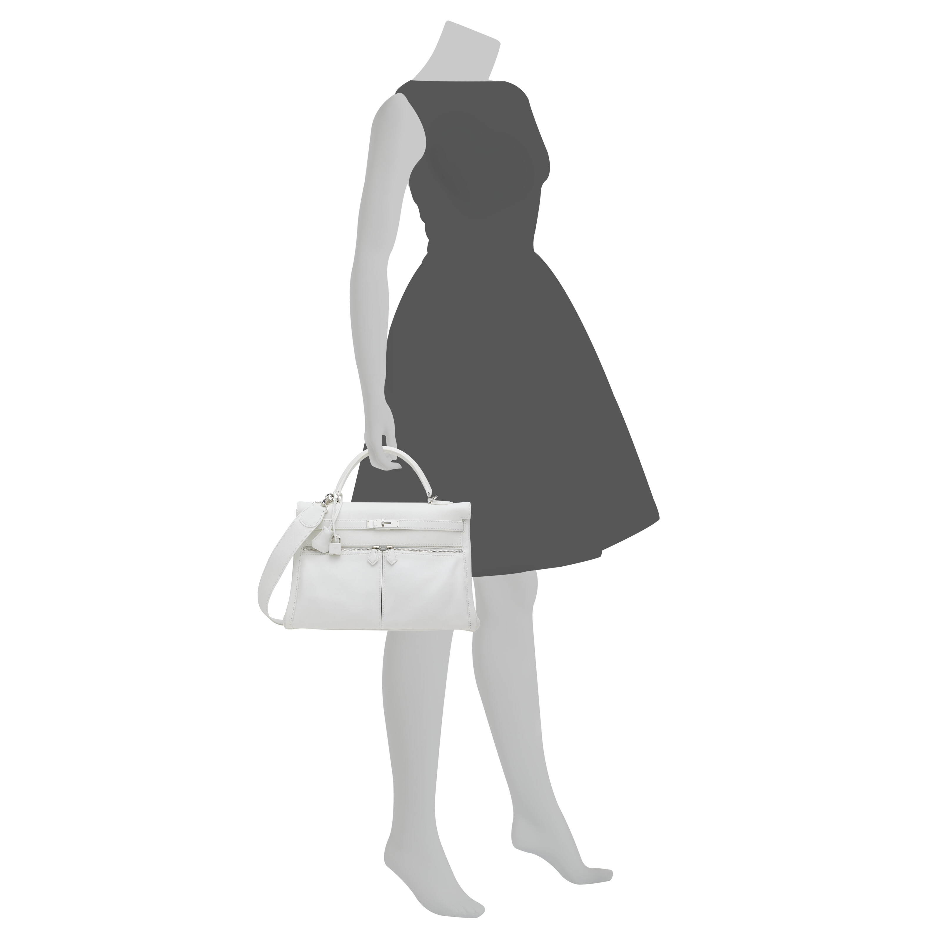 A WHITE SWIFT LEATHER KELLY LAKIS 35 WITH PALLADIUM HARDWARE