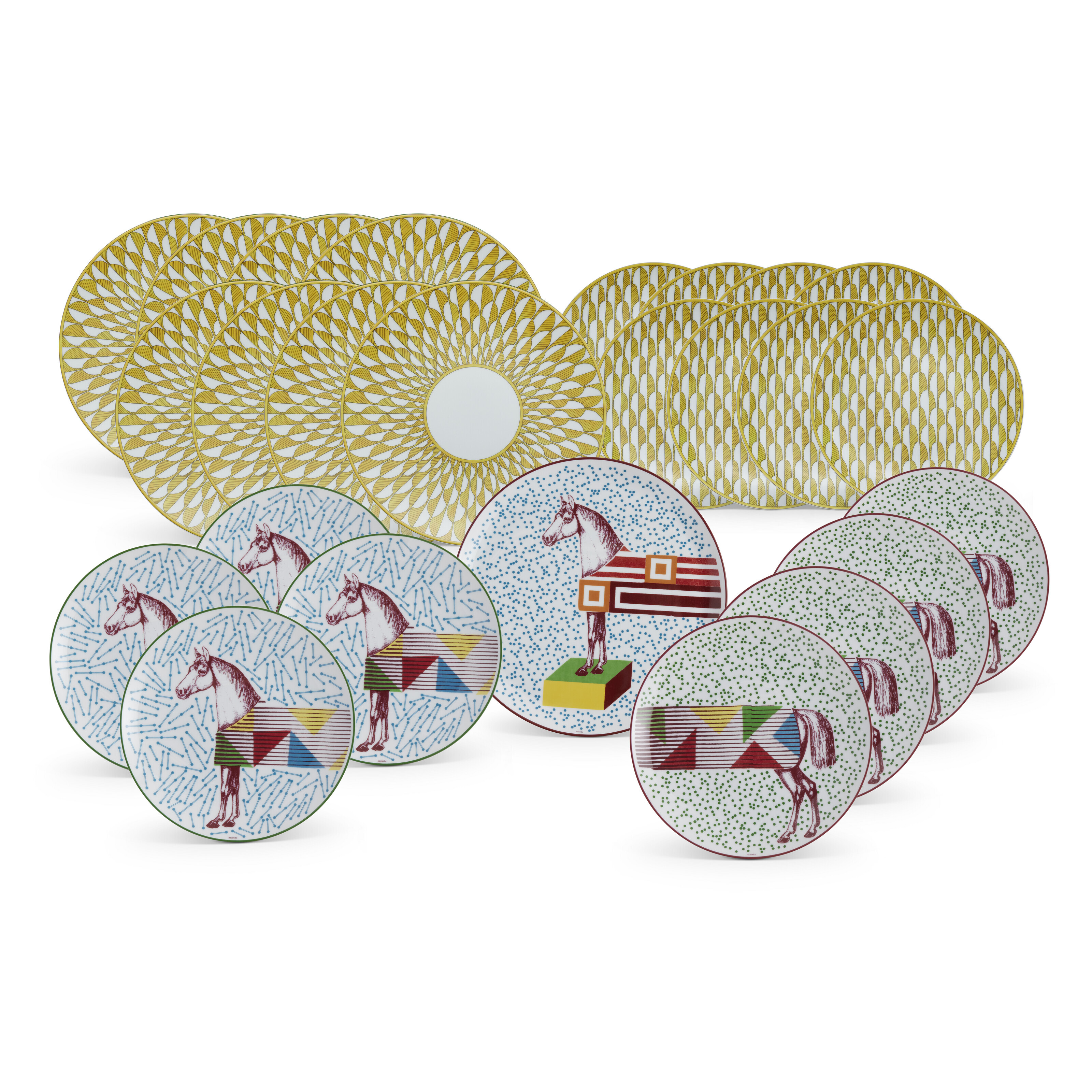 A SET OF TWENTY FIVE : HIPPOMOBILE & SOLEIL D' HERMÈS PORCELAIN