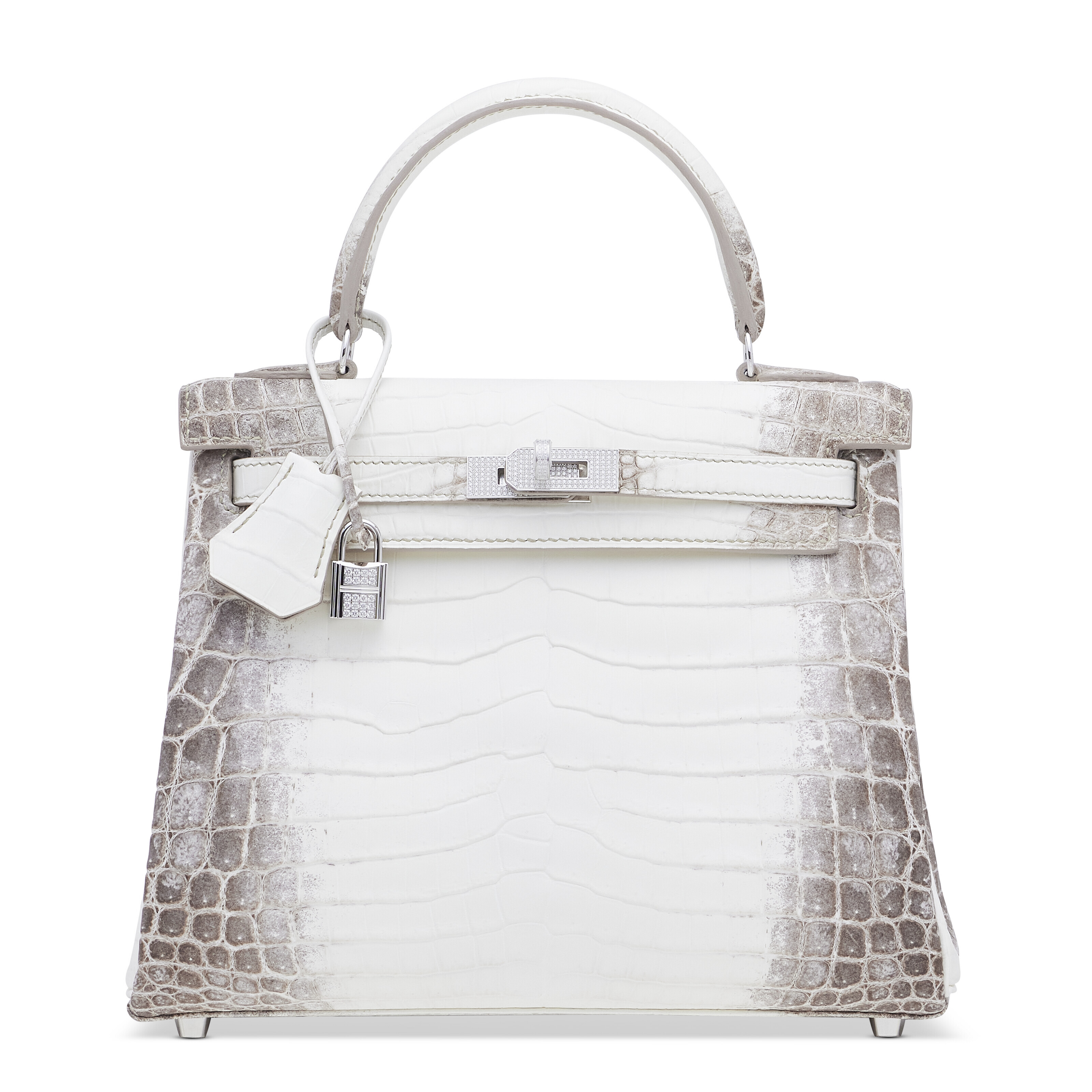 An exceptional, matte white himalaya niloticus crocodile diamond retourné kelly 25 with 18k white gold & diamond hardware, Hermès, 2022. Estimates: HK$1,600,000 – 2,600,000. Offered in Handbags & Accessories on 25 May 2024 at Christie’s in Hong Kong