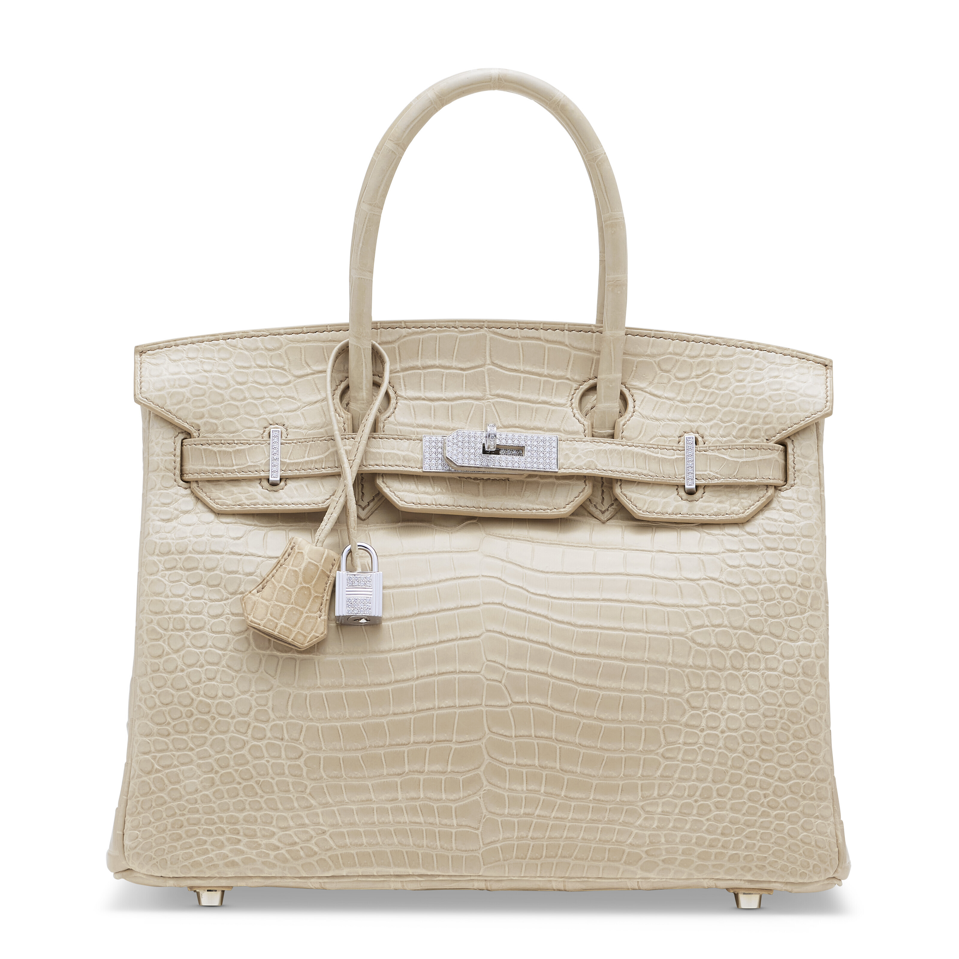 An exceptional, matte poudre porosus crocodile diamond birkin 30 with 18k white gold & diamond hardware, Hermès, 2010. Estimates: HK$900,000 – 1,500,000. Offered in Handbags & Accessories on 25 May 2024 at Christie’s in Hong Kong