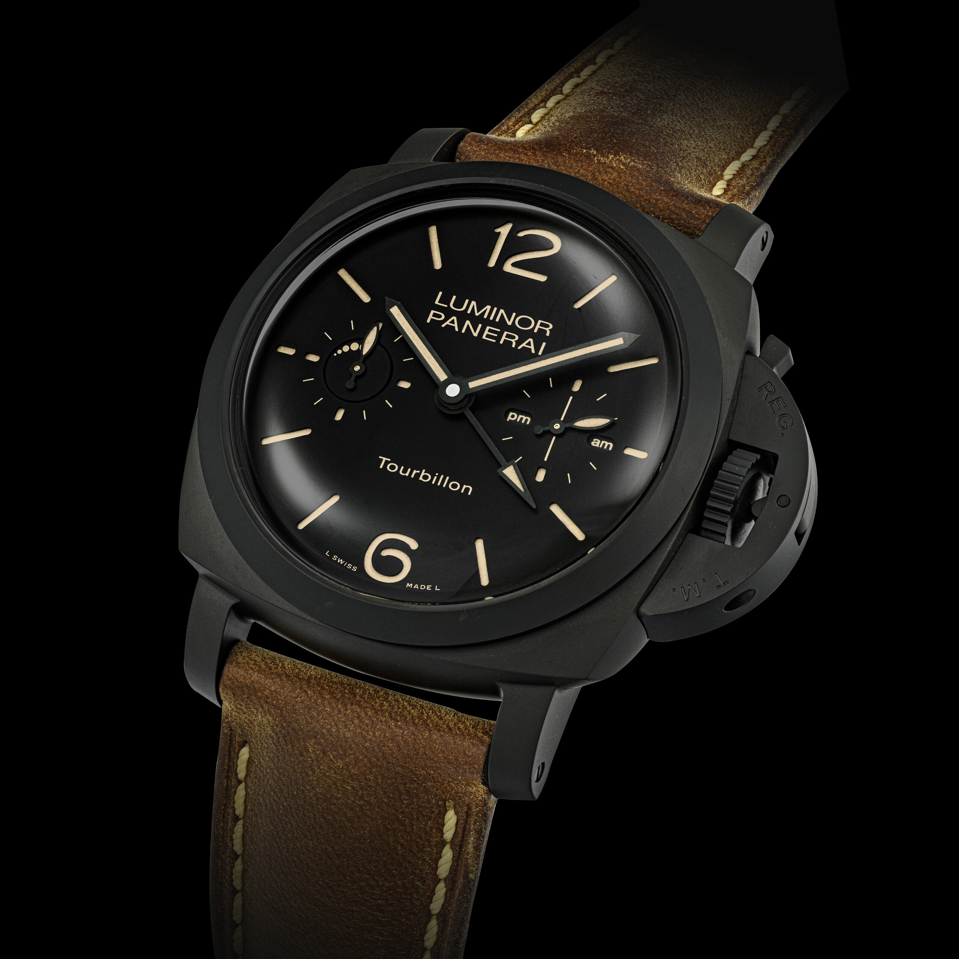 PANERAI LIMITED EDITION OF 100 PIECES LUMINOR 1950 TOURBILLON GMT CERAMICA REF. PAM00396 CASE NO. BB1586967 O010 100 Christie s