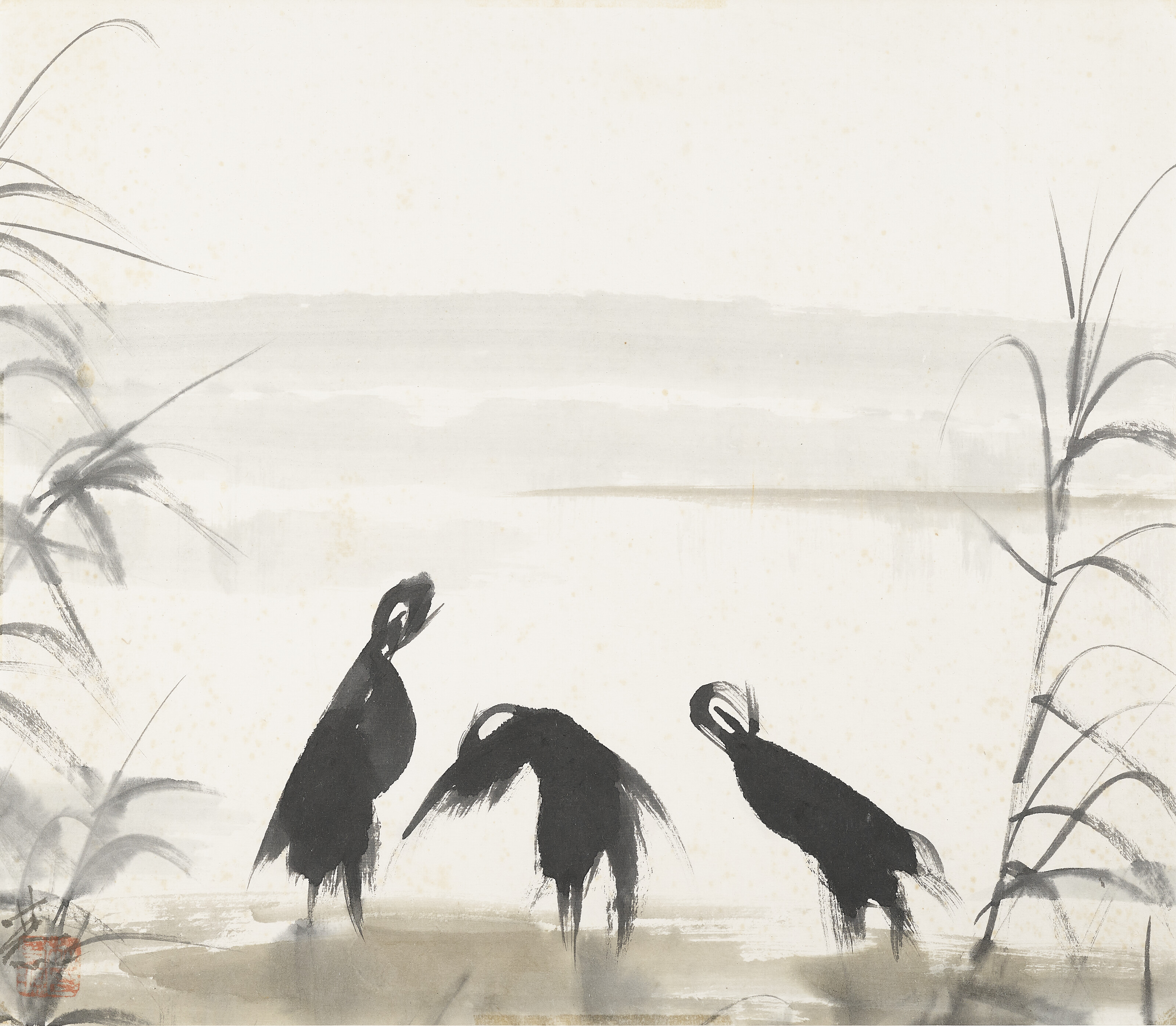 LIN FENGMIAN (1900-1991), Herons in Lotus Pond | Christie’s