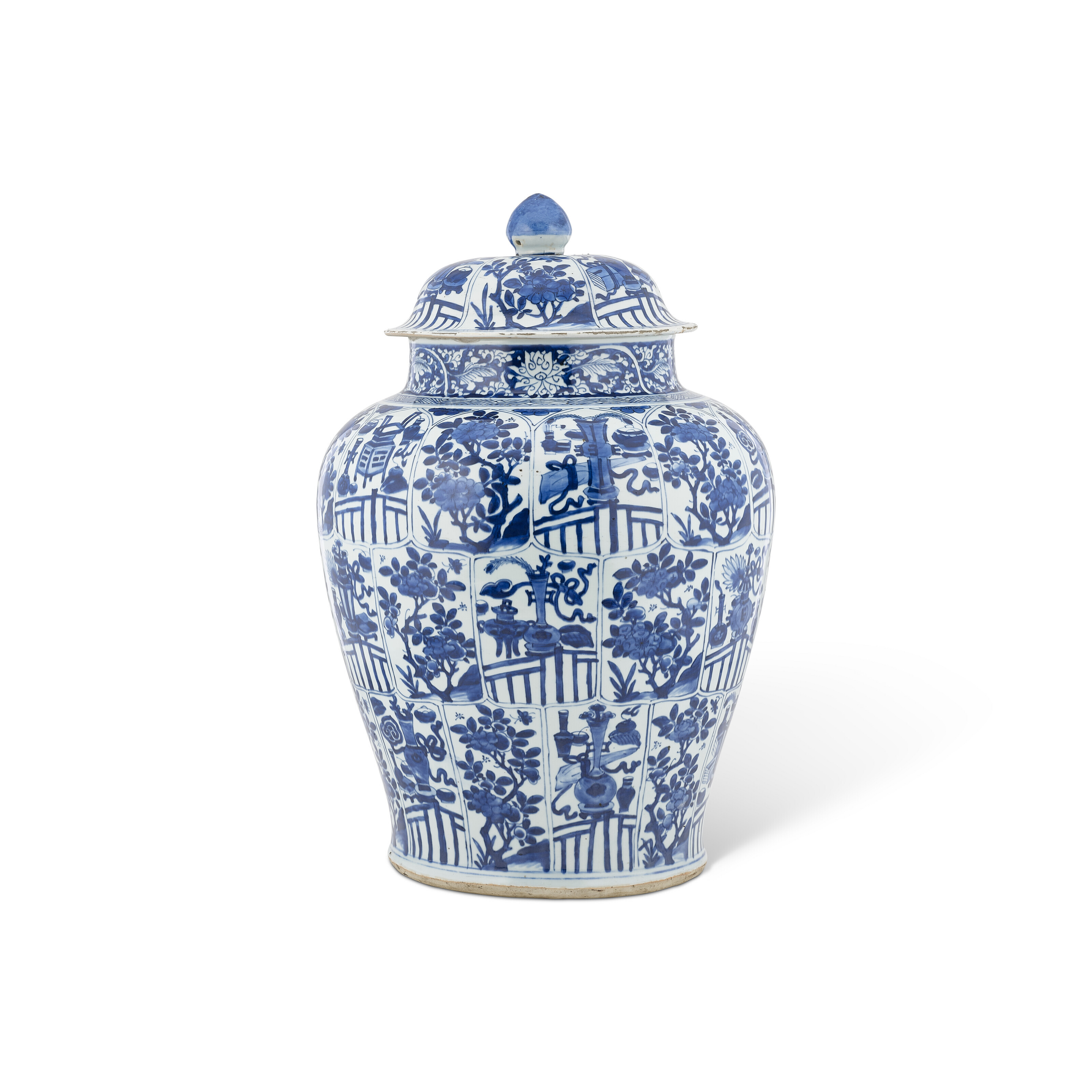 中国古美術品　清の早期　康熙　染付　青花風景筒瓶 H22.7×W7.9cm 合箱 合箱 中国古美術品　清の早期　康熙　染付　青花風景筒瓶 H22.7×W7.9cm