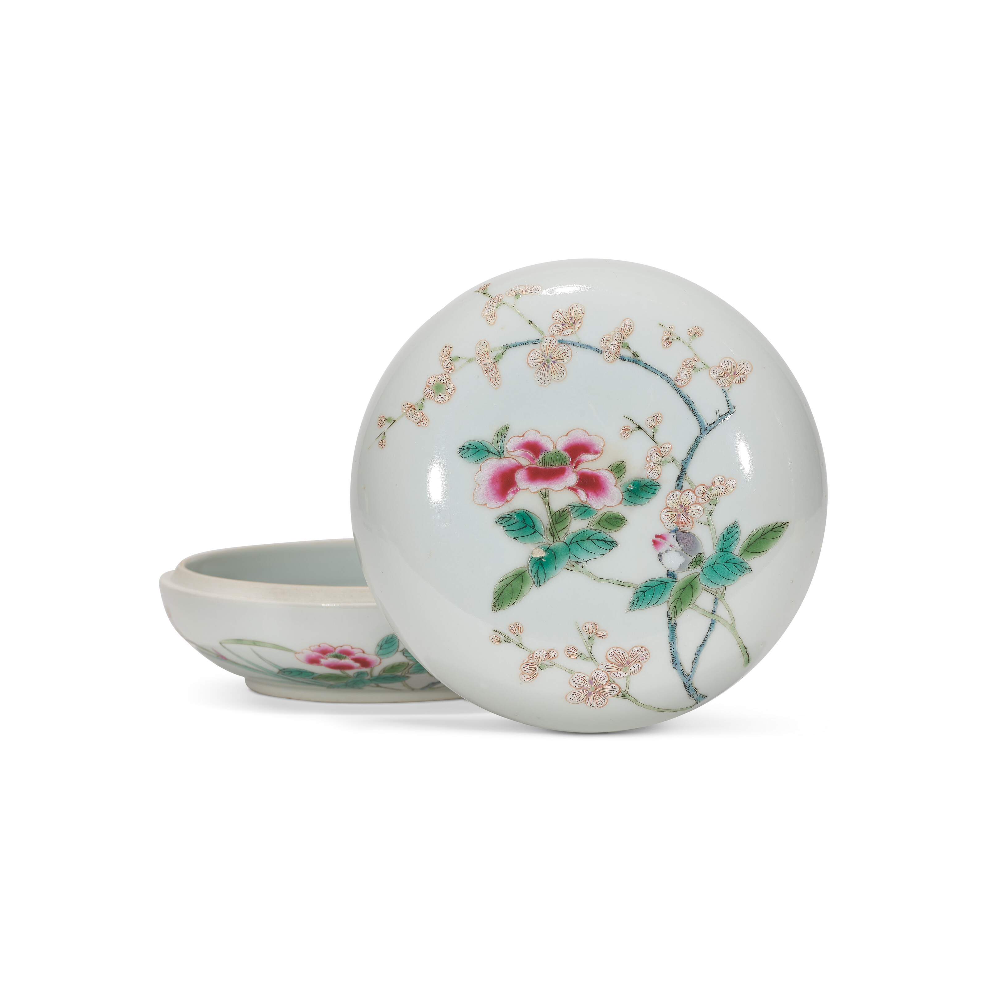 清雍正粉彩沒骨花卉紋蓋盒雙圈六字楷書款, YONGZHENG SIX-CHARACTER